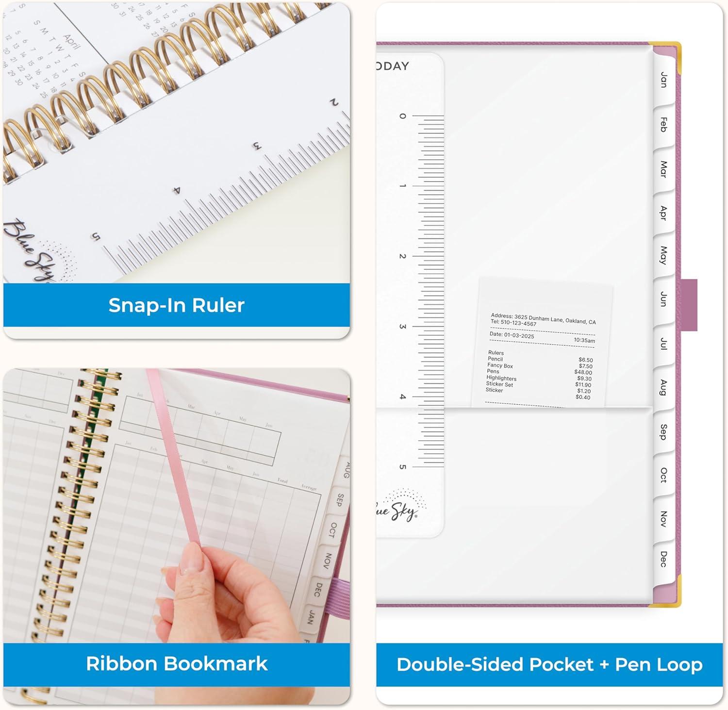 imageBlue Sky 2026 Weekly and Monthly Planner Calendar January 2026 December 2026 5quot x 8quot Faux Leather Cover Durable Twin Wire Binding Storage Pocket Laminated Tabs Includes Pen Loop Bungee Ruler BlackImperial Rose 2026