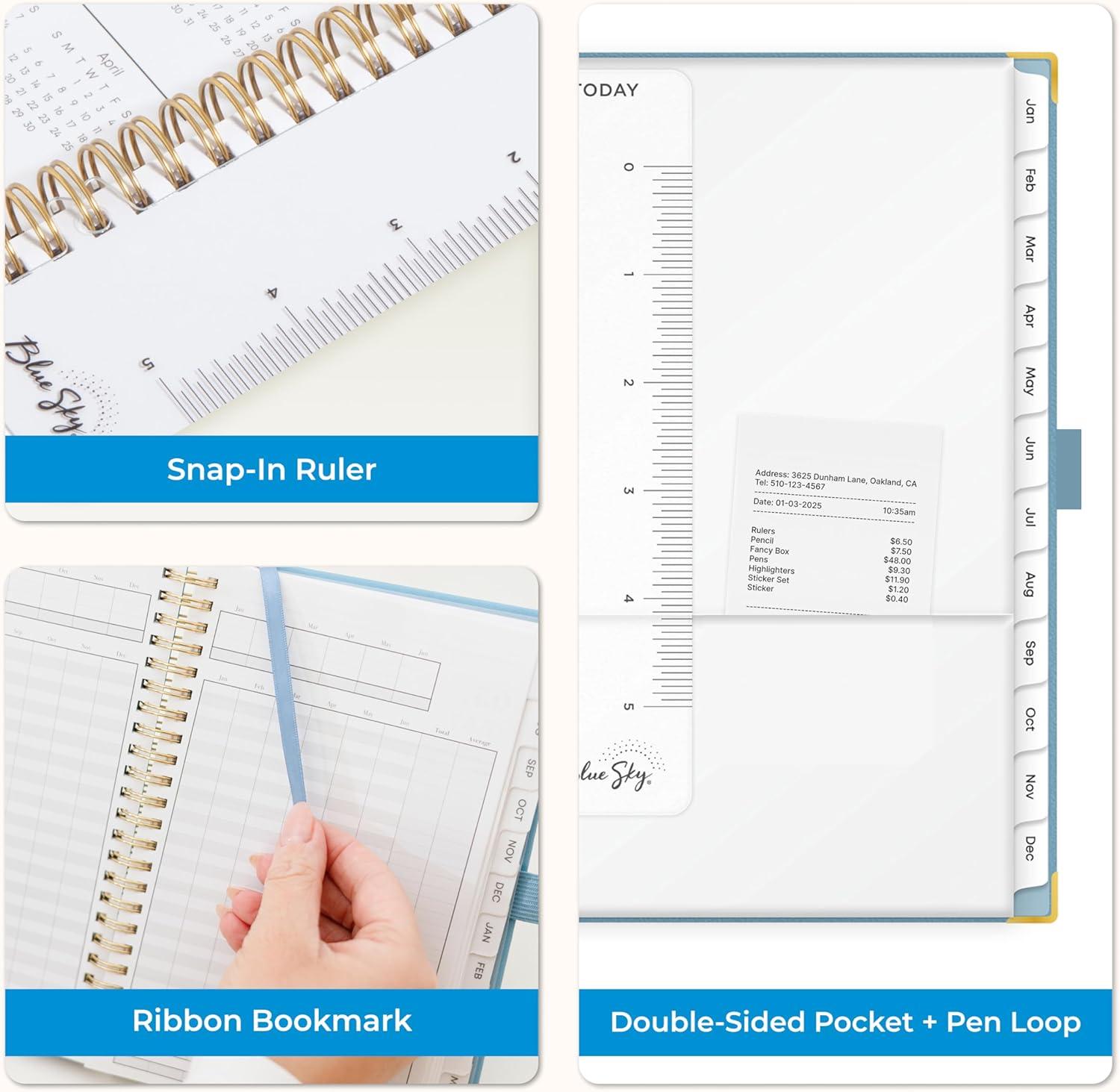 imageBlue Sky 2026 Weekly and Monthly Planner Calendar January 2026 December 2026 5quot x 8quot Faux Leather Cover Durable Twin Wire Binding Storage Pocket Laminated Tabs Includes Pen Loop Bungee Ruler BlackBlue Haze 2026