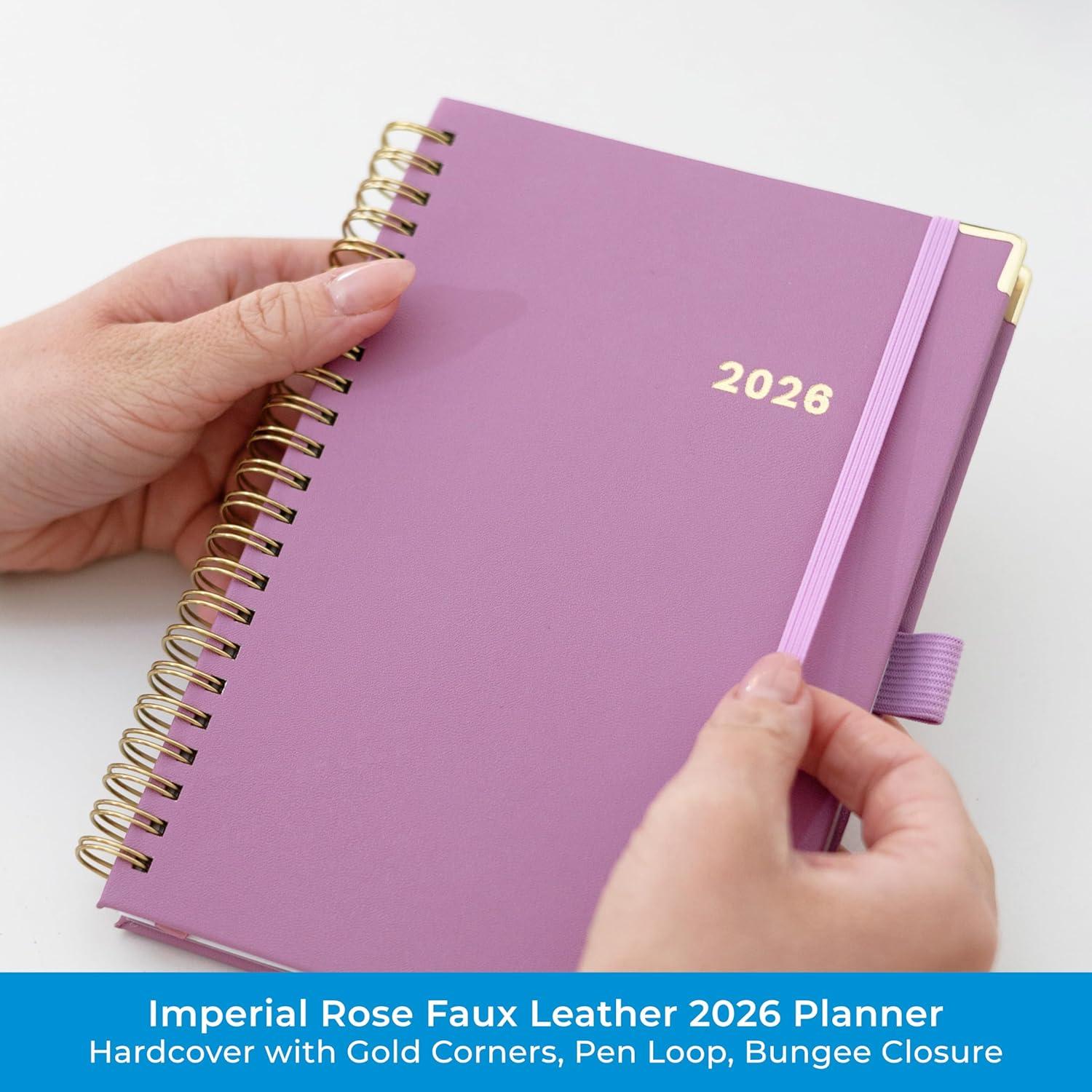 imageBlue Sky 2026 Weekly and Monthly Planner Calendar January 2026 December 2026 5quot x 8quot Faux Leather Cover Durable Twin Wire Binding Storage Pocket Laminated Tabs Includes Pen Loop Bungee Ruler BlackImperial Rose 2026