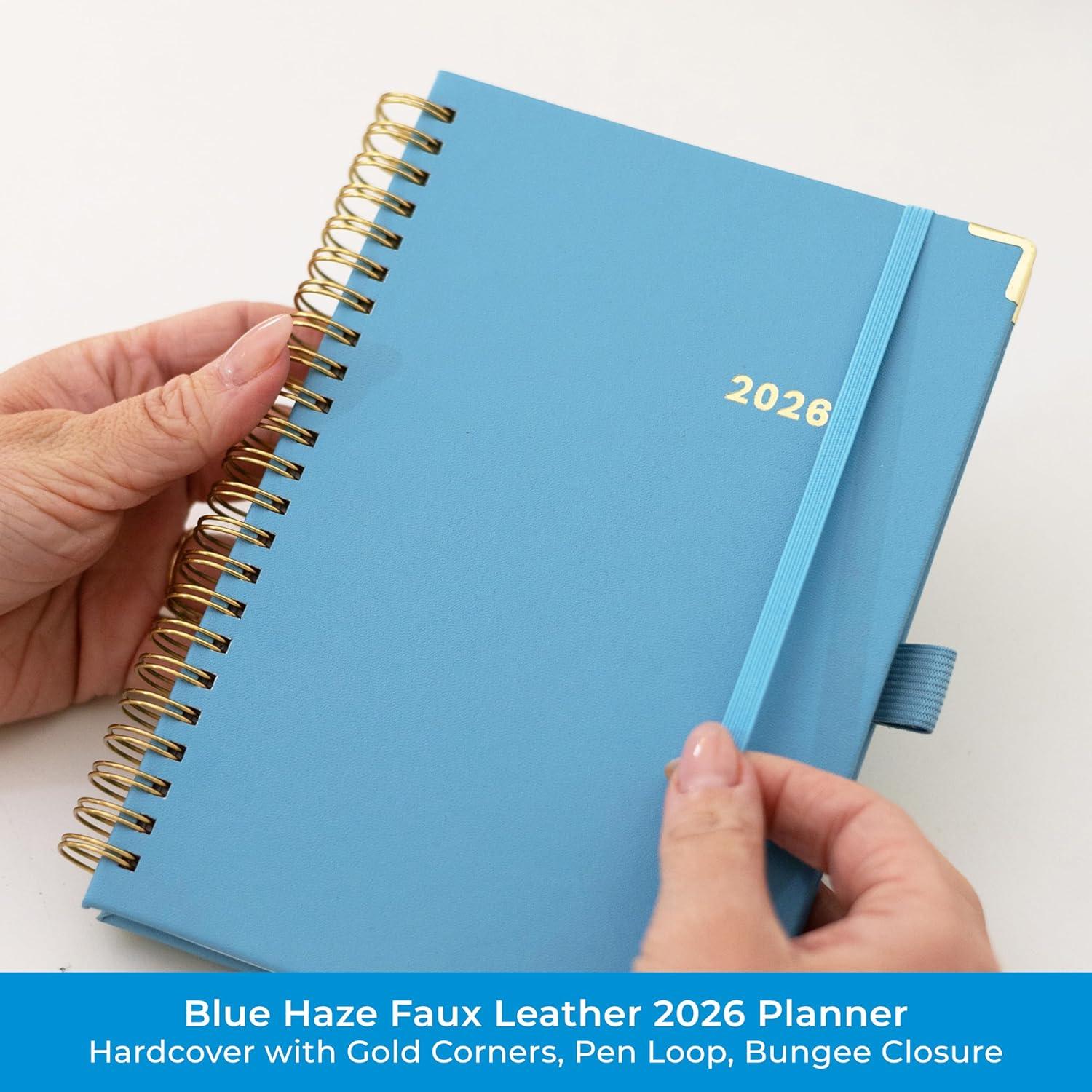 imageBlue Sky 2026 Weekly and Monthly Planner Calendar January 2026 December 2026 5quot x 8quot Faux Leather Cover Durable Twin Wire Binding Storage Pocket Laminated Tabs Includes Pen Loop Bungee Ruler BlackBlue Haze 2026