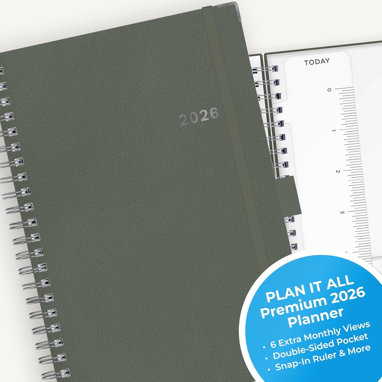 imageBlue Sky 2026 Weekly and Monthly Planner Calendar January 2026 December 2026 5quot x 8quot Faux Leather Cover Durable Twin Wire Binding Storage Pocket Laminated Tabs Includes Pen Loop Bungee Ruler BlackSlate Gray 2026