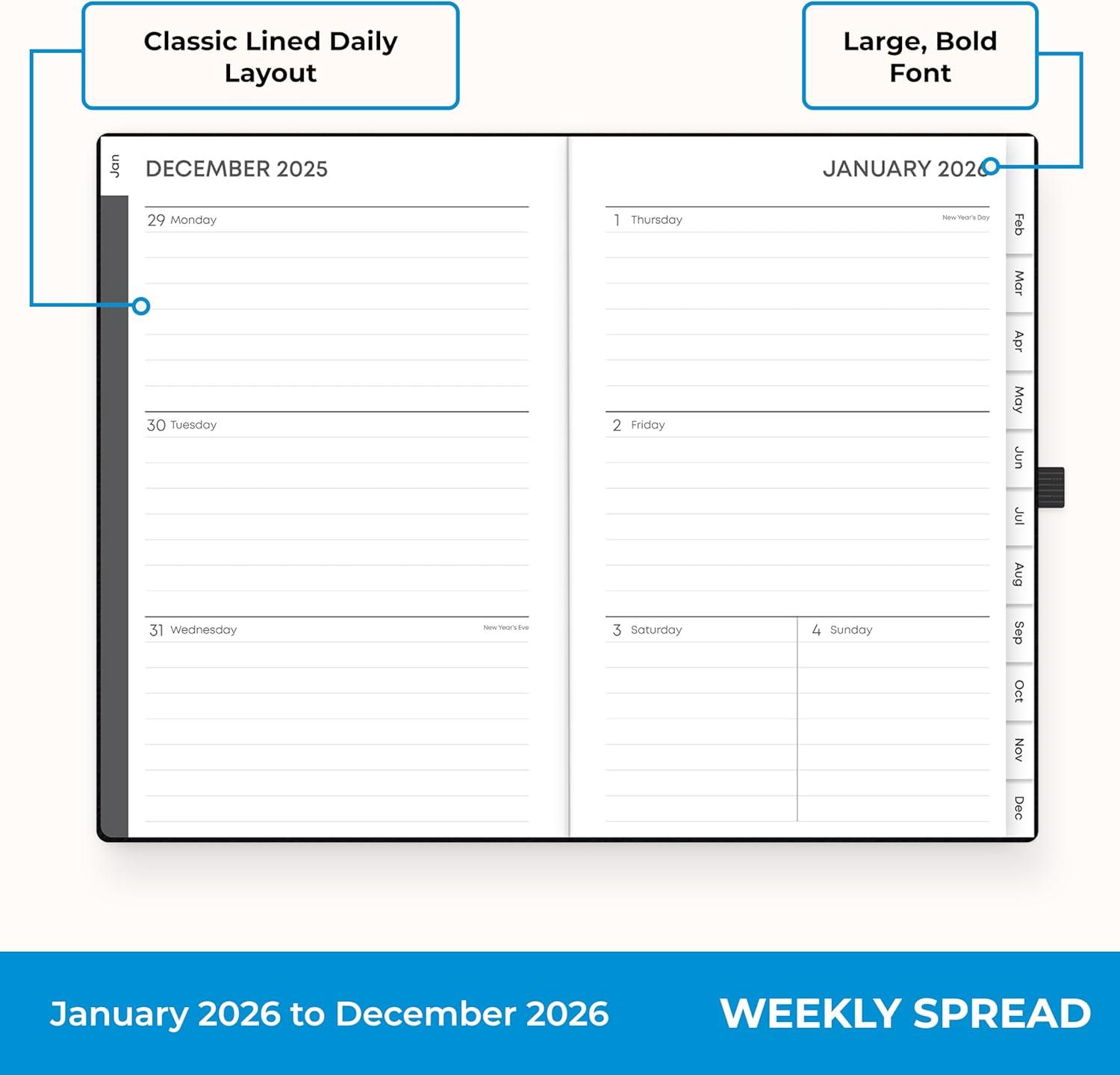 imageBlue Sky 2026 Weekly and Monthly Planner Calendar January 2026 December 2026 5quot x 8quot Faux Leather Hard Cover Bookbound Tabs Pen Loop French NavyBlack 2026