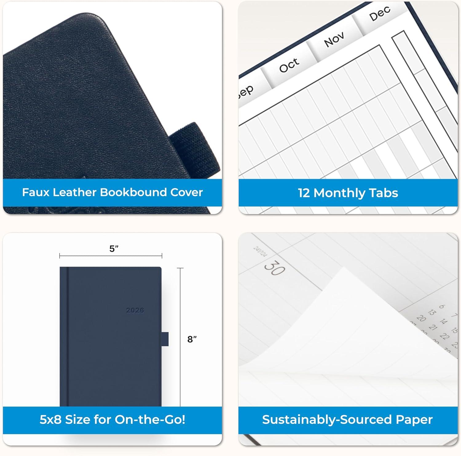 imageBlue Sky 2026 Weekly and Monthly Planner Calendar January 2026 December 2026 5quot x 8quot Faux Leather Hard Cover Bookbound Tabs Pen Loop French NavyFrench Navy 2026