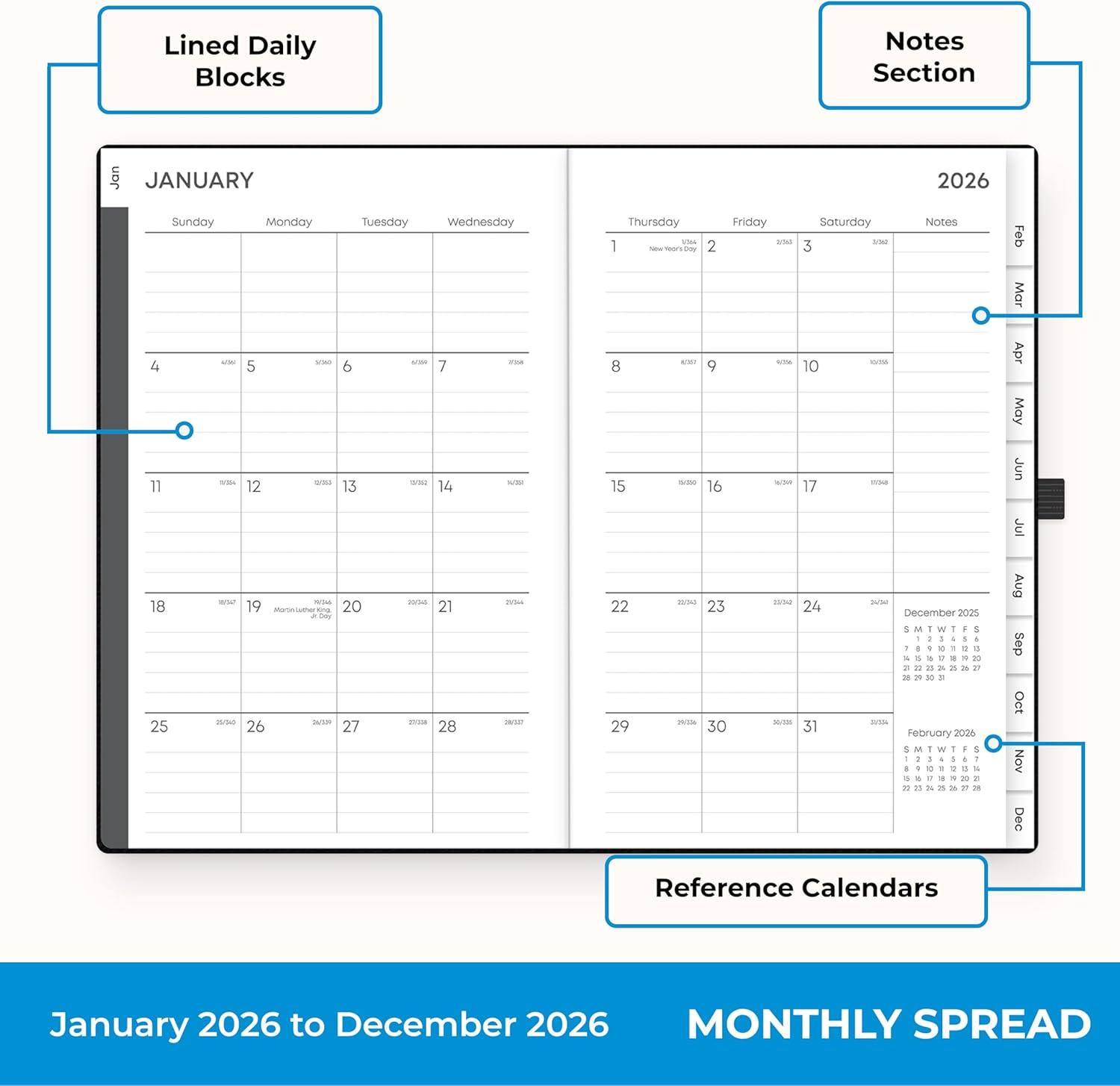 imageBlue Sky 2026 Weekly and Monthly Planner Calendar January 2026 December 2026 5quot x 8quot Faux Leather Hard Cover Bookbound Tabs Pen Loop French NavyBlack 2026