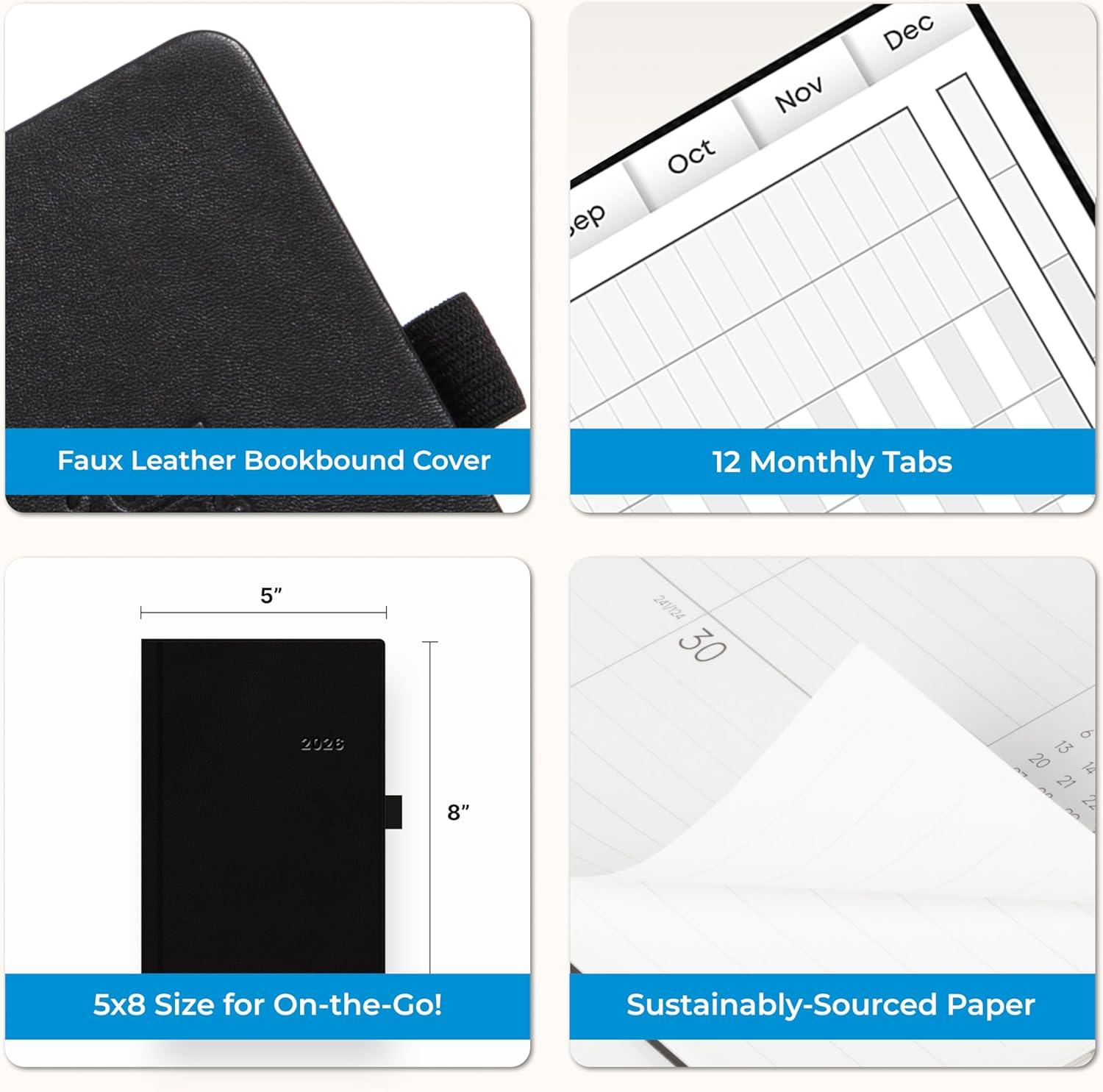 imageBlue Sky 2026 Weekly and Monthly Planner Calendar January 2026 December 2026 5quot x 8quot Faux Leather Hard Cover Bookbound Tabs Pen Loop French NavyBlack 2026