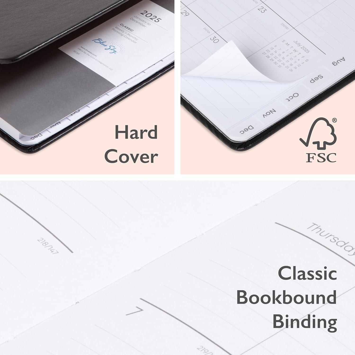 imageBlue Sky 2026 Weekly and Monthly Planner Calendar January 2026 December 2026 5quot x 8quot Faux Leather Hard Cover Bookbound Tabs Pen Loop French NavyBlack 2025