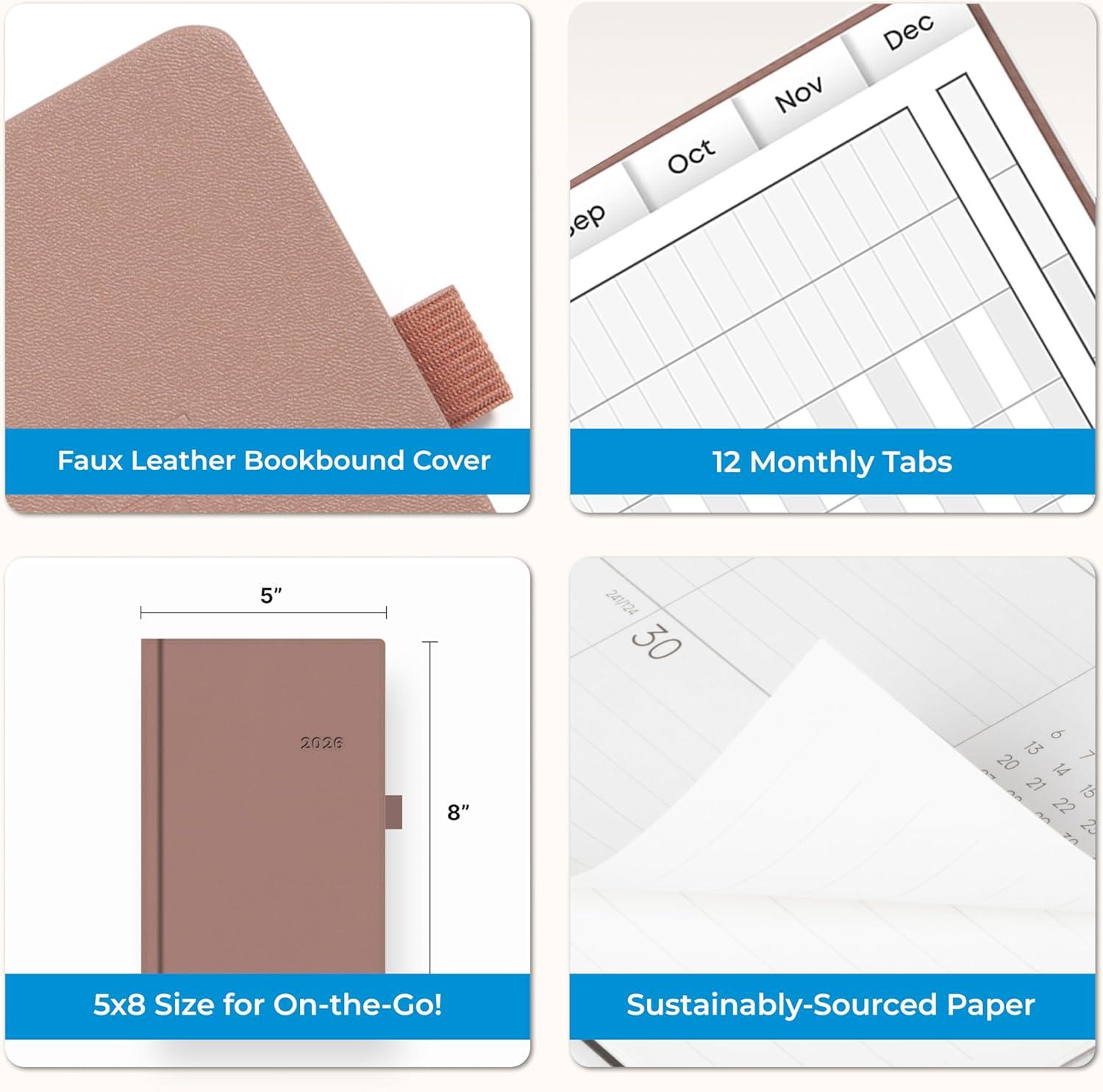 imageBlue Sky 2026 Weekly and Monthly Planner Calendar January 2026 December 2026 5quot x 8quot Faux Leather Hard Cover Bookbound Tabs Pen Loop French NavySoft Brown 2026