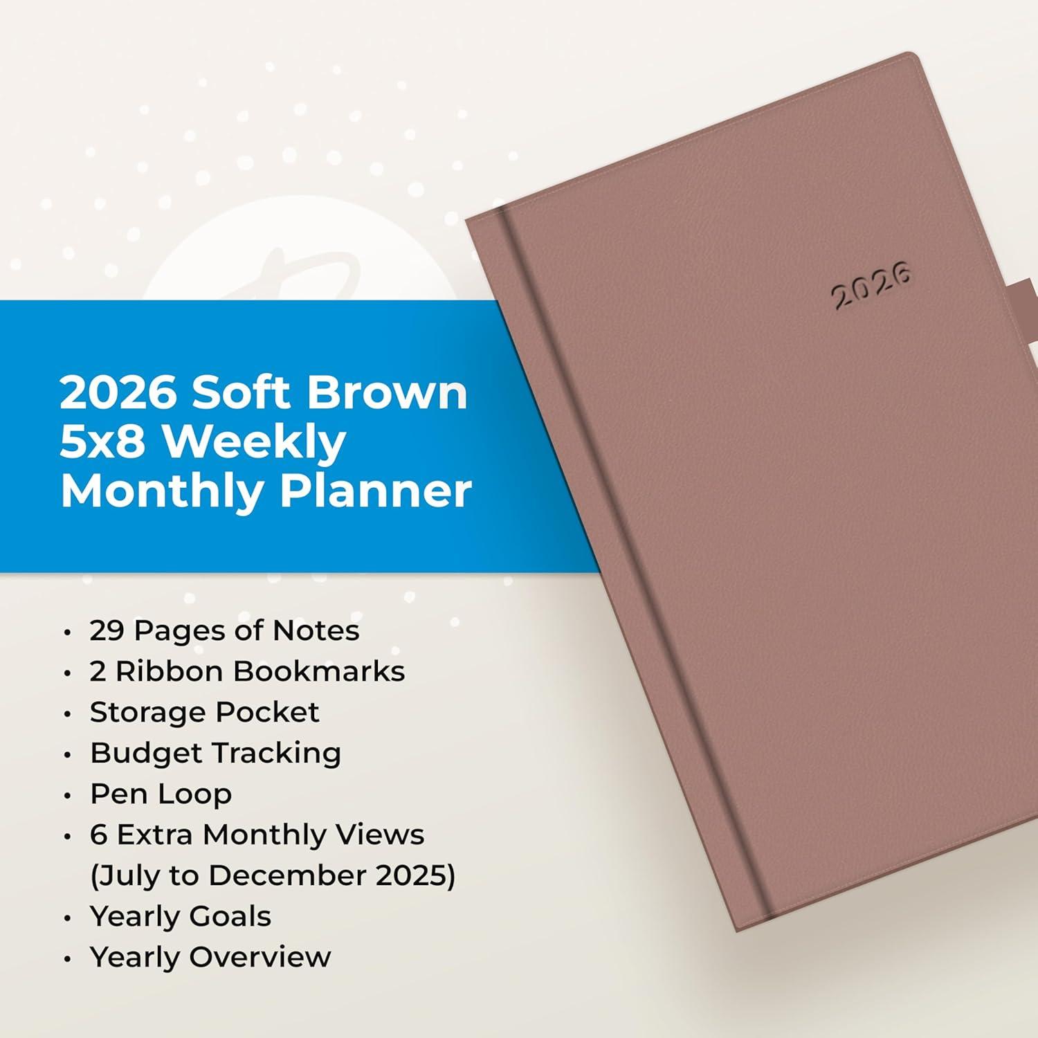 imageBlue Sky 2026 Weekly and Monthly Planner Calendar January 2026 December 2026 5quot x 8quot Faux Leather Hard Cover Bookbound Tabs Pen Loop French NavySoft Brown 2026