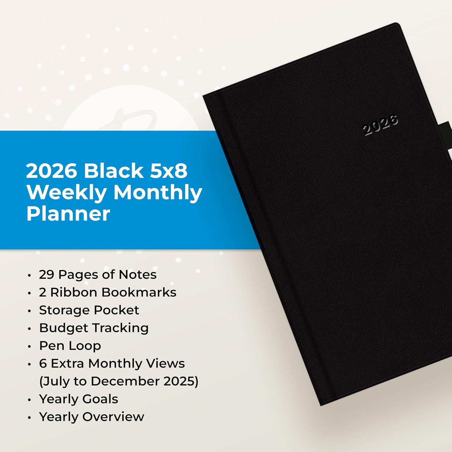 imageBlue Sky 2026 Weekly and Monthly Planner Calendar January 2026 December 2026 5quot x 8quot Faux Leather Hard Cover Bookbound Tabs Pen Loop French NavyBlack 2026