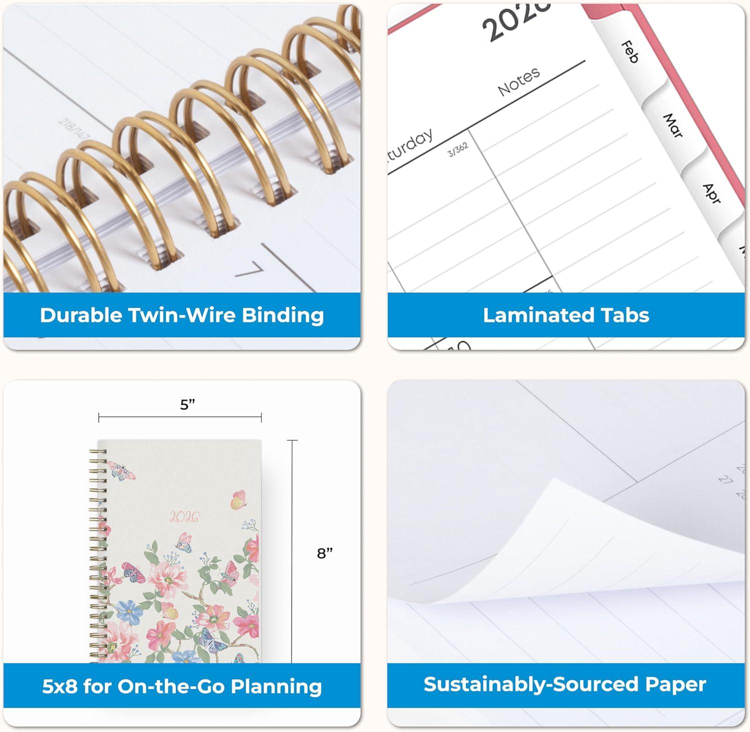 imageBlue Sky 2026 Weekly and Monthly Planner Calendar January 2026 December 2026 5quot x 8quot Flexible Frosted Cover Laminated Tabs Durable Twin Wire Binding Fly ByFly By 2026