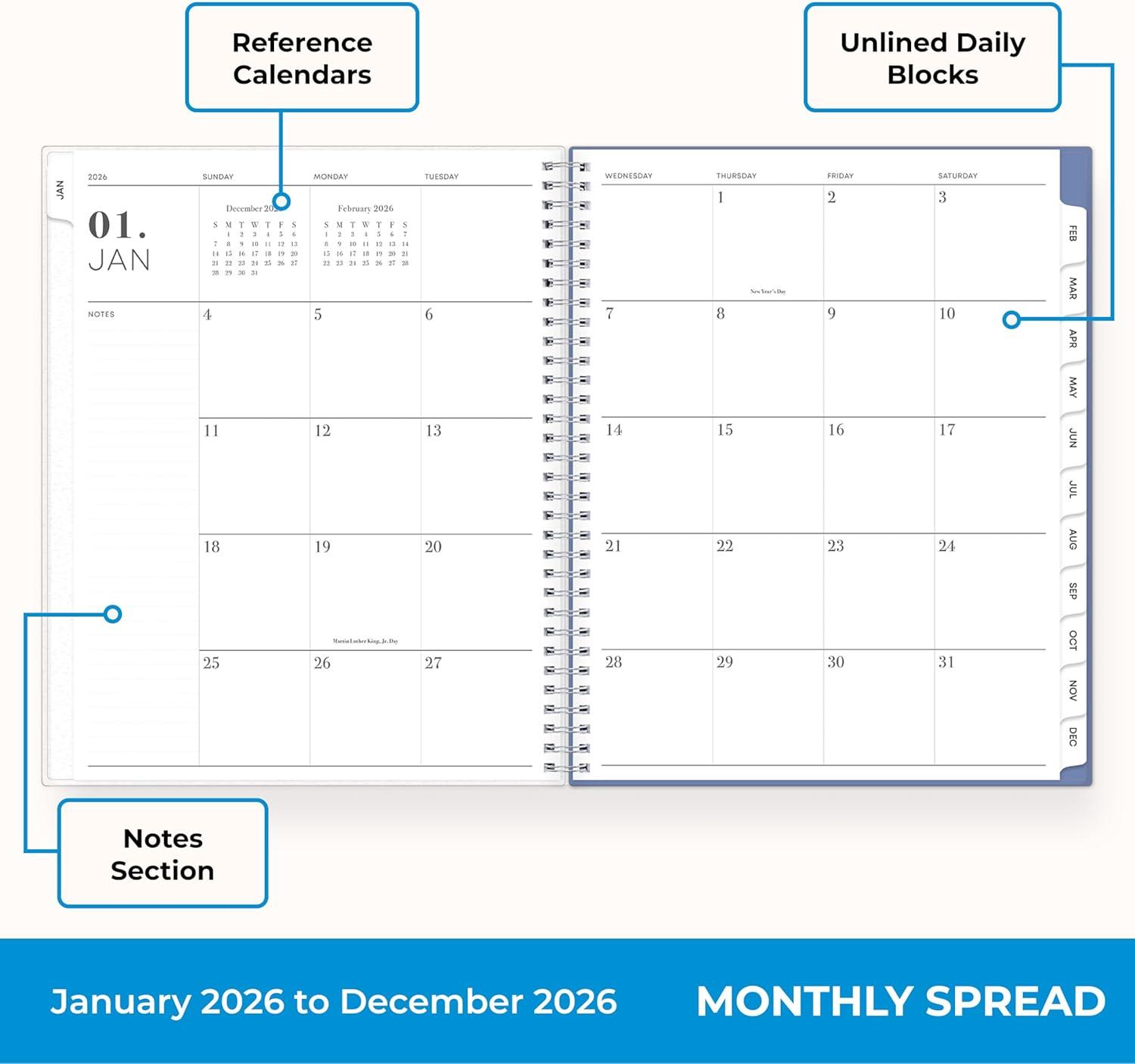 imageBlue Sky 2026 Weekly and Monthly Planner Calendar January 2026 December 2026 5quot x 8quot Flexible Frosted Cover Laminated Tabs Durable Twin Wire Binding LindleyLindley 2026