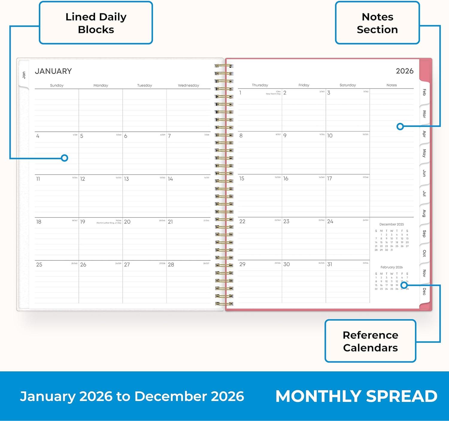 imageBlue Sky 2026 Weekly and Monthly Planner Calendar January 2026 December 2026 5quot x 8quot Flexible Frosted Cover Laminated Tabs Durable Twin Wire Binding Fly ByFly By 2026