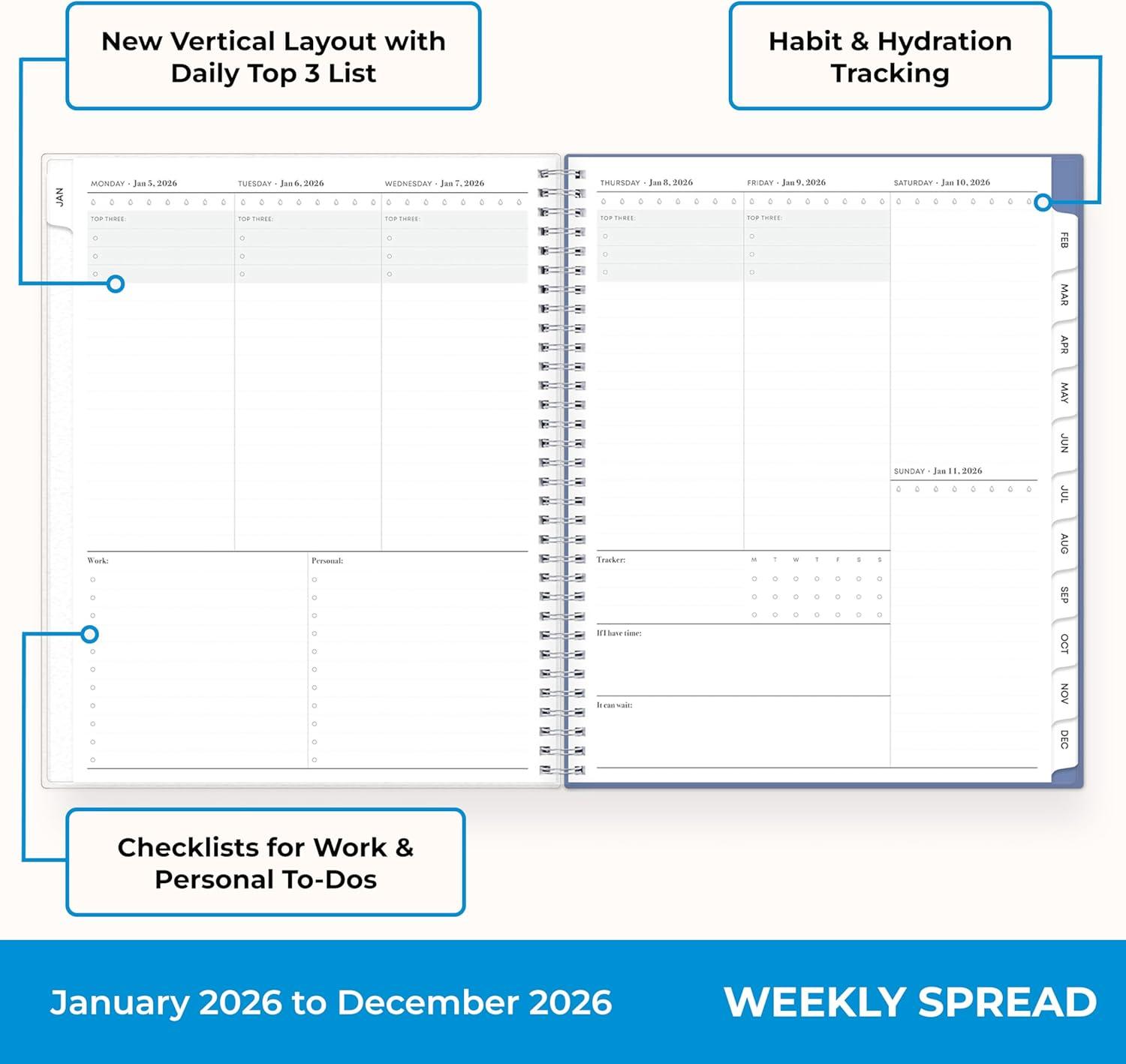 imageBlue Sky 2026 Weekly and Monthly Planner Calendar January 2026 December 2026 5quot x 8quot Flexible Frosted Cover Laminated Tabs Durable Twin Wire Binding LindleyLindley 2026