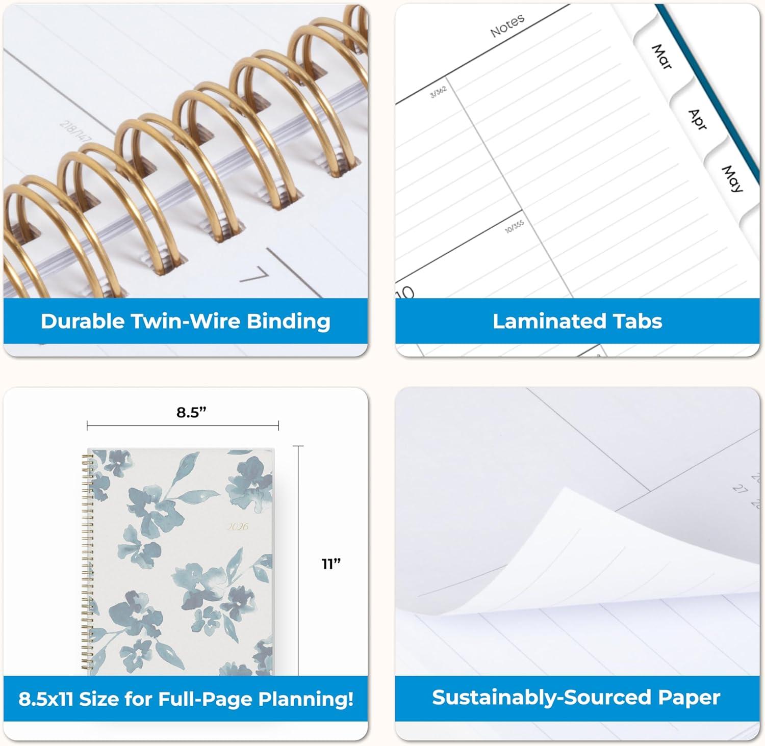 imageBlue Sky 2026 Weekly and Monthly Planner Calendar January 2026 December 2026 85quot x 11quot Flexible Cover Laminated Tabs Durable Twin Wire Binding Storage Pocket Bakah BlueBakah Blue 2026