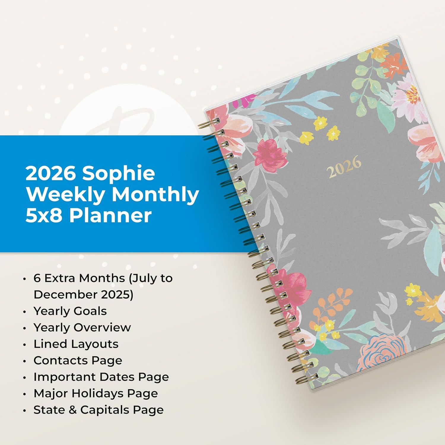 imageBlue Sky 2026 Weekly and Monthly Planner Calendar January 2026 December 2026 85quot x 11quot Flexible Cover Laminated Tabs Durable Twin Wire Binding Storage Pocket SophieSophie 2026