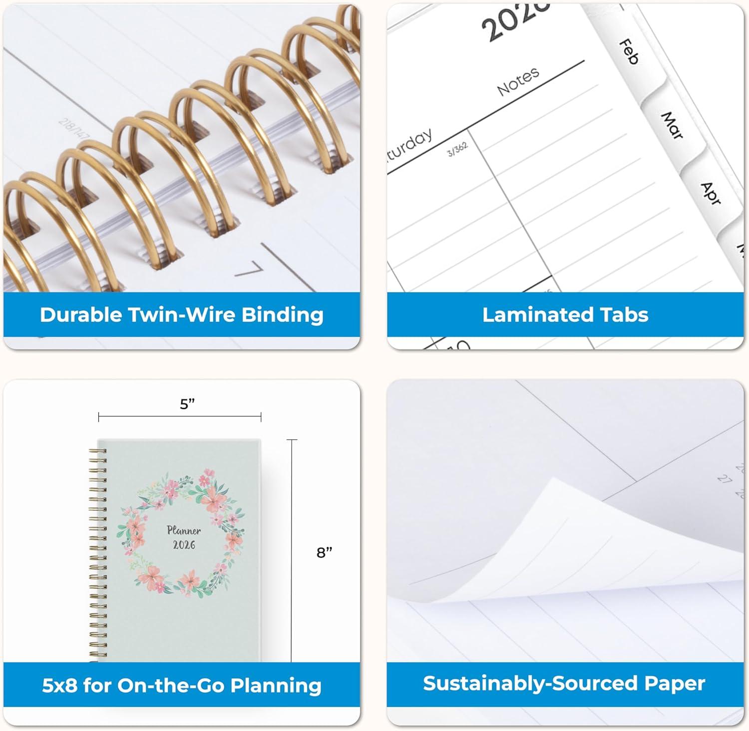 imageBlue Sky 2026 Weekly and Monthly Planner Calendar January 2026 December 2026 85quot x 11quot Flexible Cover Laminated Tabs Durable Twin Wire Binding Storage Pocket LaurelLaurel 2026