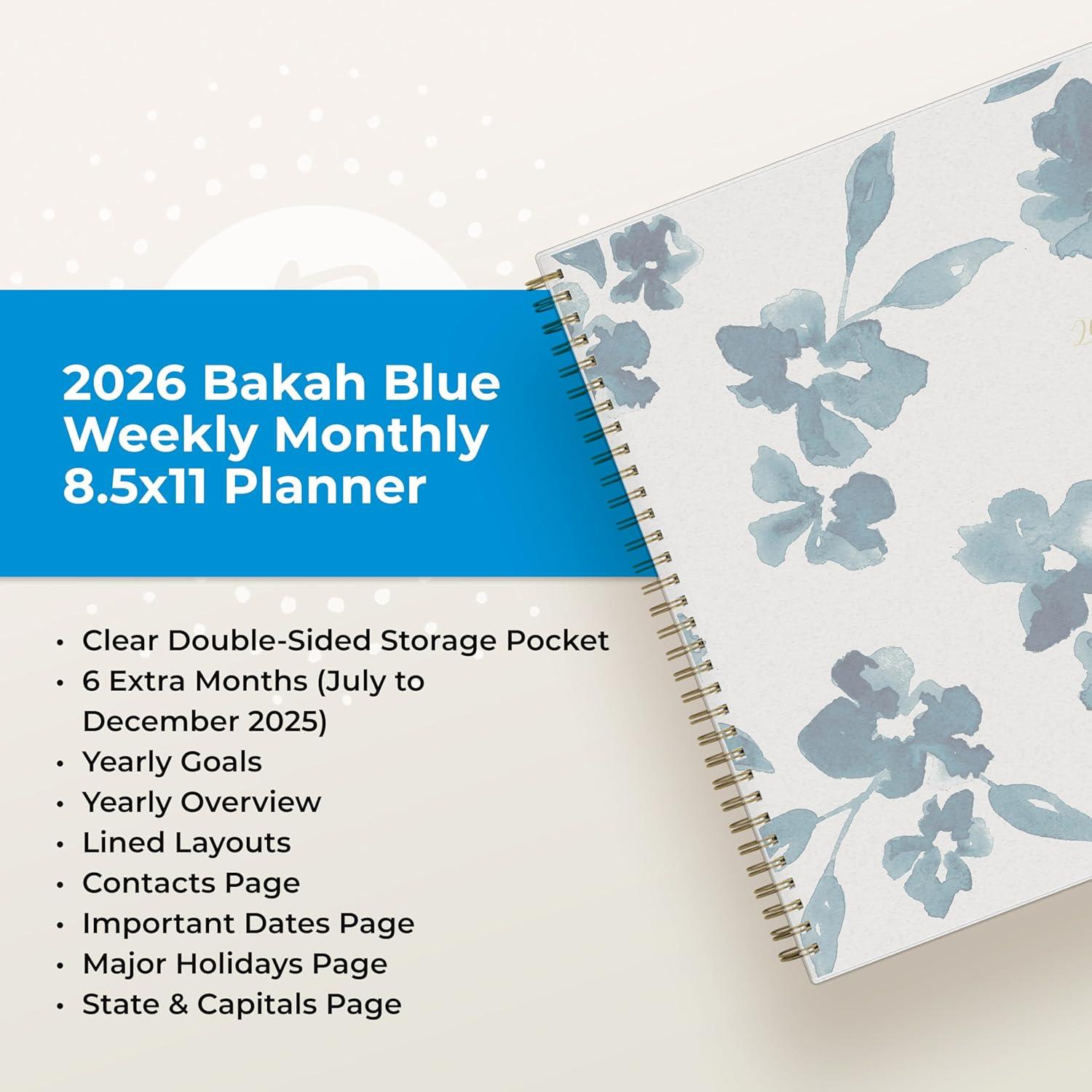 imageBlue Sky 2026 Weekly and Monthly Planner Calendar January 2026 December 2026 85quot x 11quot Flexible Cover Laminated Tabs Durable Twin Wire Binding Storage Pocket Bakah BlueBakah Blue 2026