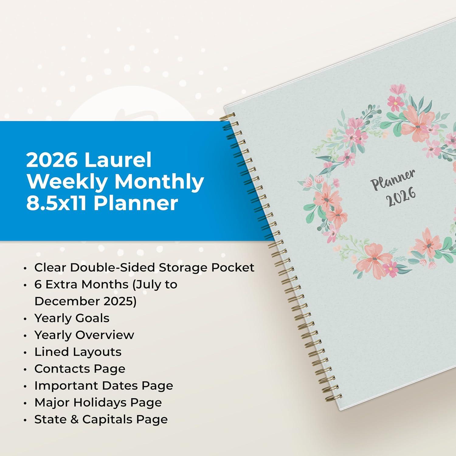 imageBlue Sky 2026 Weekly and Monthly Planner Calendar January 2026 December 2026 85quot x 11quot Flexible Cover Laminated Tabs Durable Twin Wire Binding Storage Pocket LaurelLaurel 2026