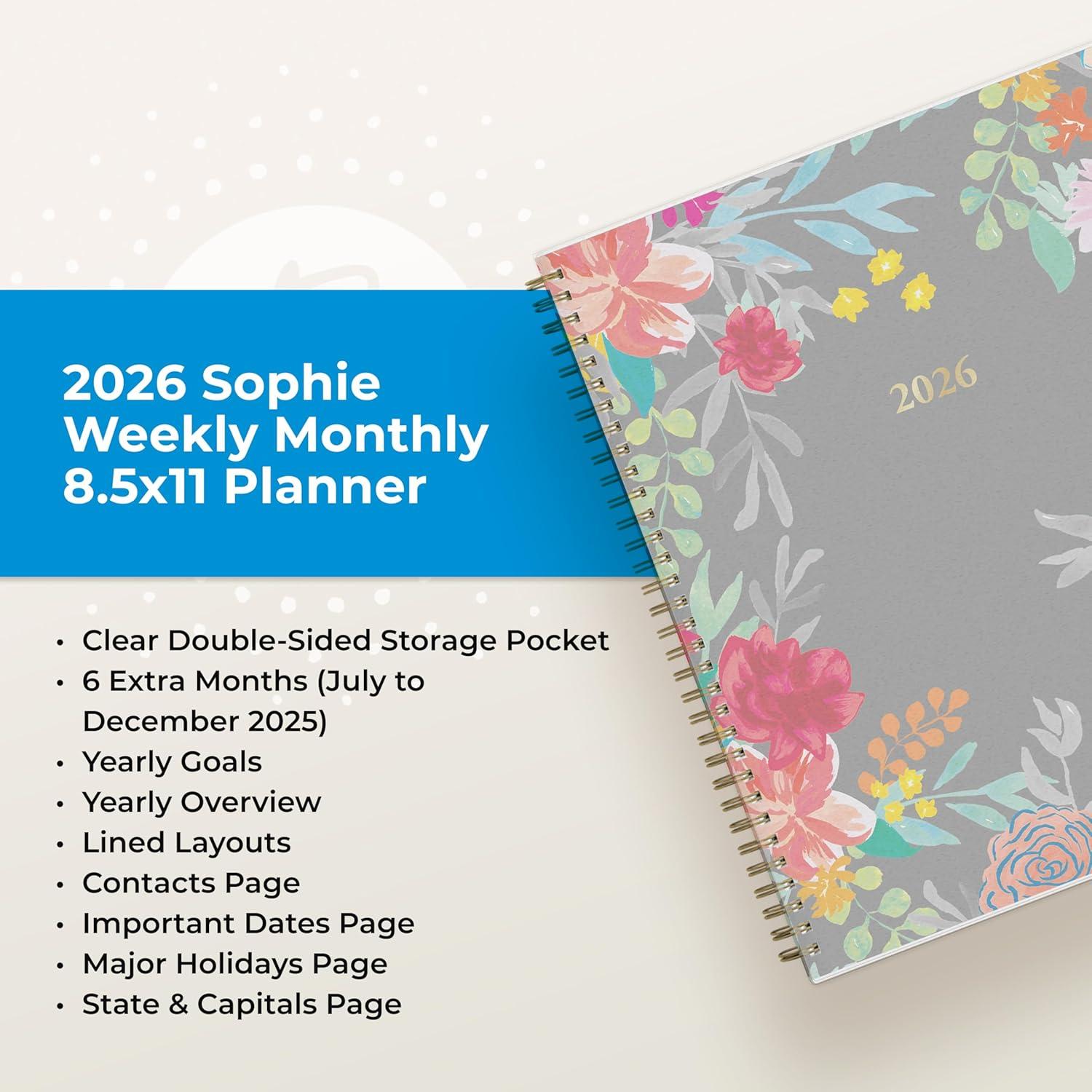 imageBlue Sky 2026 Weekly and Monthly Planner Calendar January 2026 December 2026 85quot x 11quot Flexible Cover Laminated Tabs Durable Twin Wire Binding Storage Pocket SophieSophie 2026