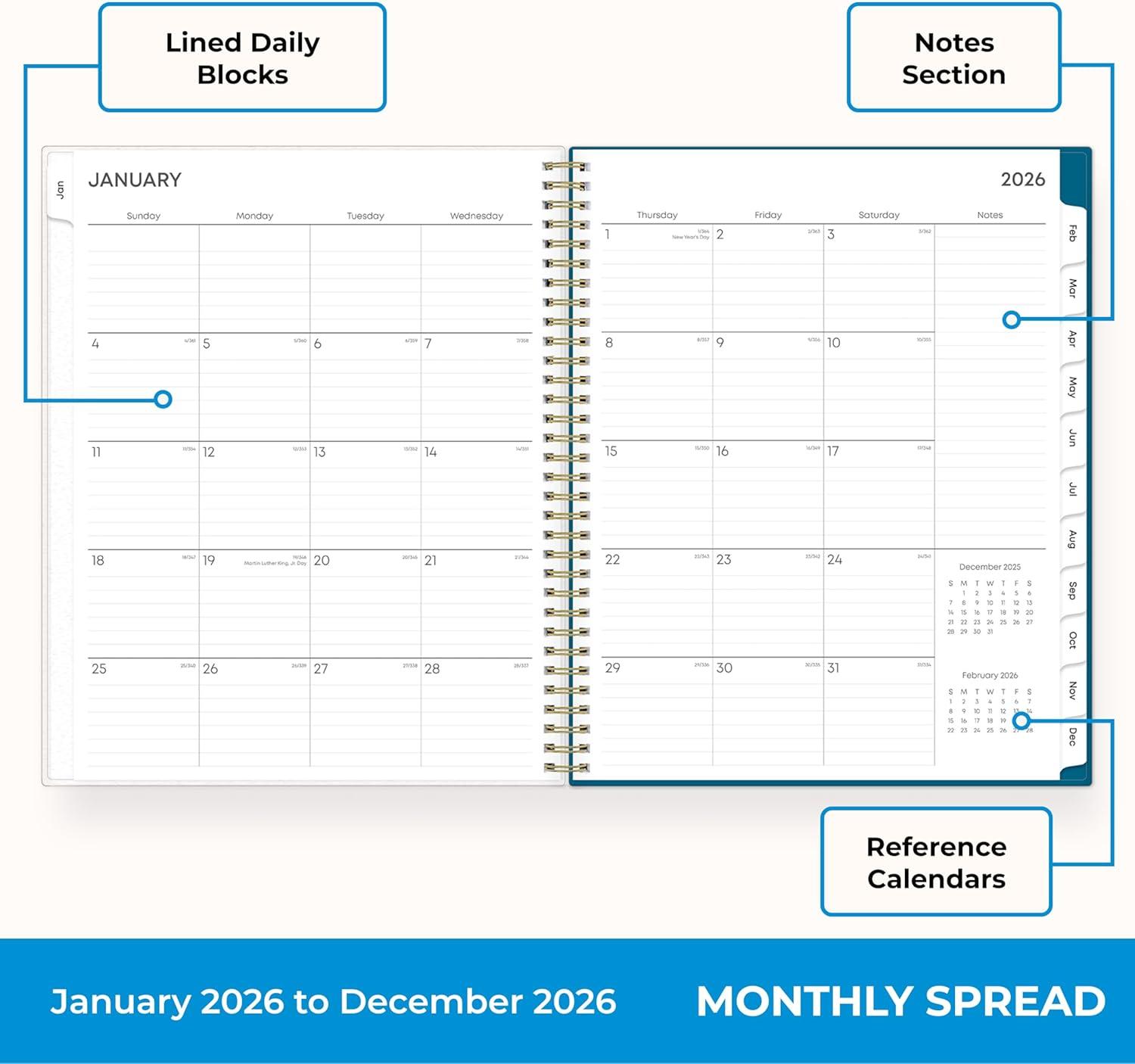 imageBlue Sky 2026 Weekly and Monthly Planner Calendar January 2026 December 2026 85quot x 11quot Flexible Cover Laminated Tabs Durable Twin Wire Binding Storage Pocket Bakah BlueBakah Blue 2026