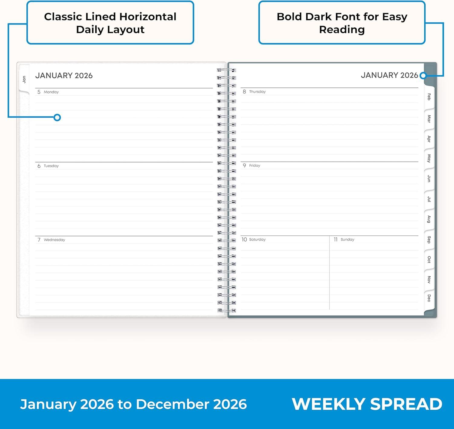 imageBlue Sky 2026 Weekly and Monthly Planner Calendar January 2026 December 2026 85quot x 11quot Flexible Frosted Cover Laminated Tabs Durable Twin Wire Binding Storage Pocket AmitzaAmitza 2026