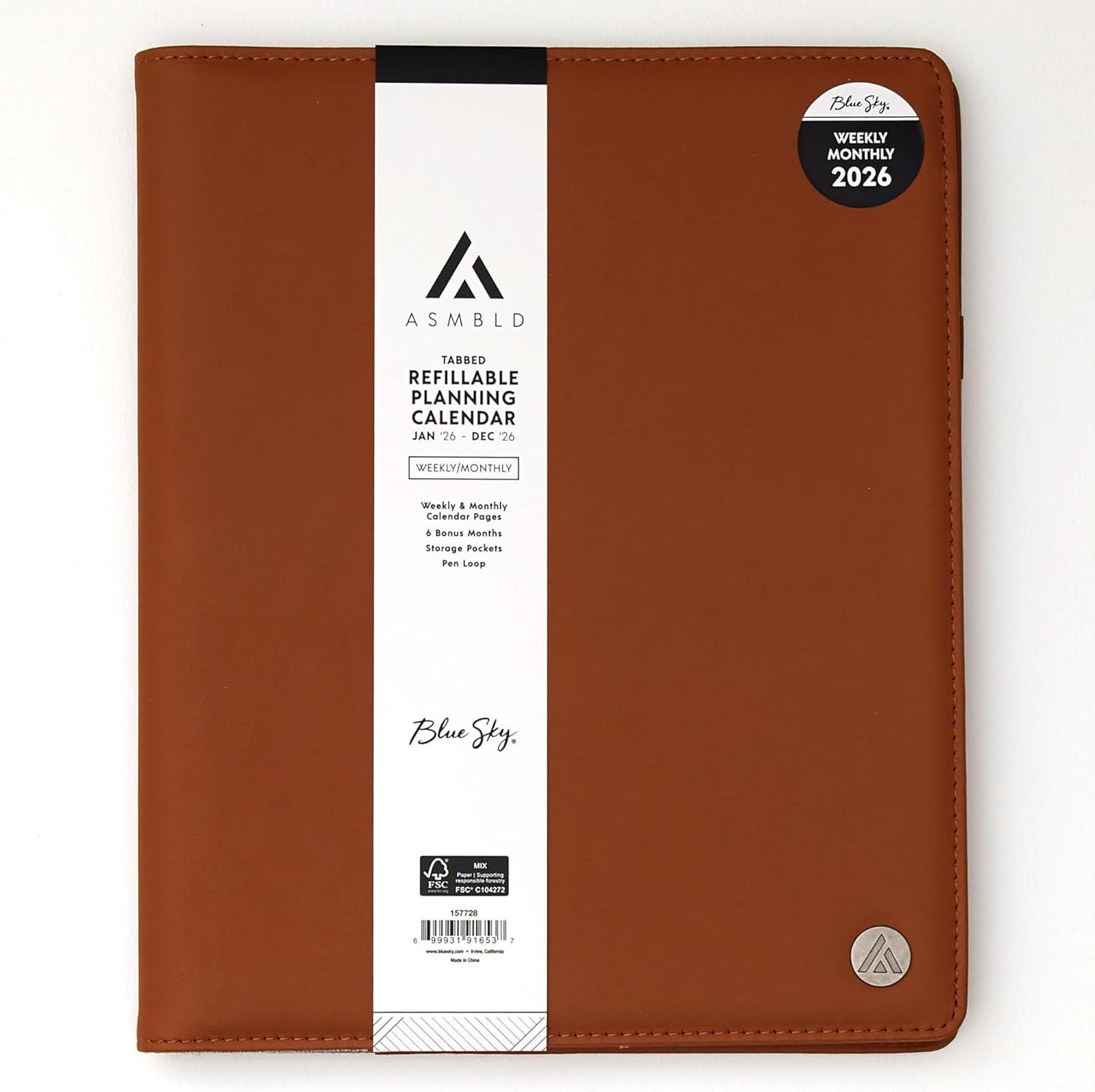 imageBlue Sky ASMBLD 2026 Weekly and Monthly Planner Calendar January 2026 December 2026 5quot x 8quot Faux Leather Cover Durable Twin Wire Binding Storage Pocket Laminated Tabs Refillable Pen Loop TanTan 2026