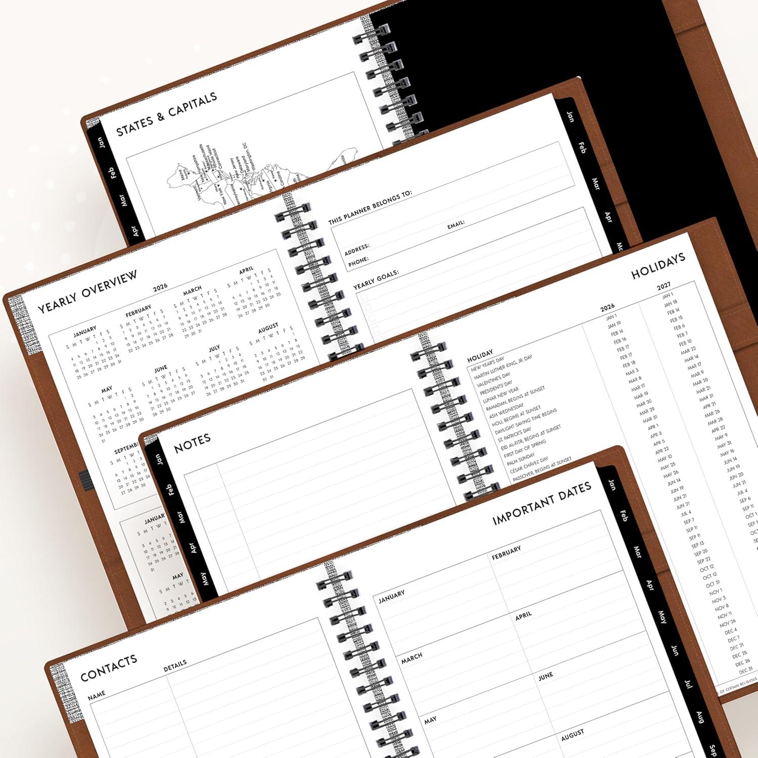 imageBlue Sky ASMBLD 2026 Weekly and Monthly Planner Calendar January 2026 December 2026 5quot x 8quot Faux Leather Cover Durable Twin Wire Binding Storage Pocket Laminated Tabs Refillable Pen Loop TanTan 2026