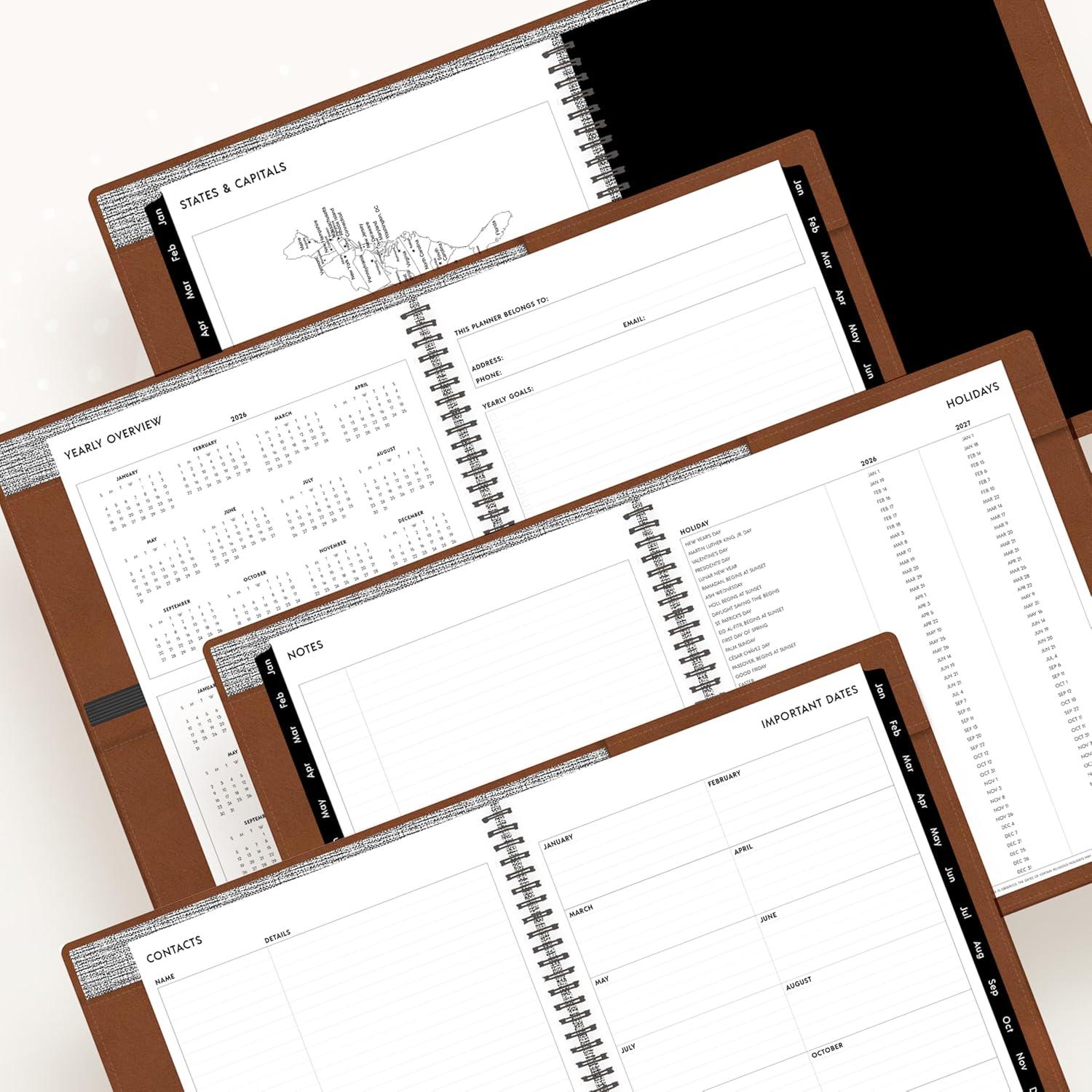 imageBlue Sky ASMBLD 2026 Weekly and Monthly Planner Calendar January 2026 December 2026 5quot x 8quot Faux Leather Cover Durable Twin Wire Binding Storage Pocket Laminated Tabs Refillable Pen Loop TanTan 2026