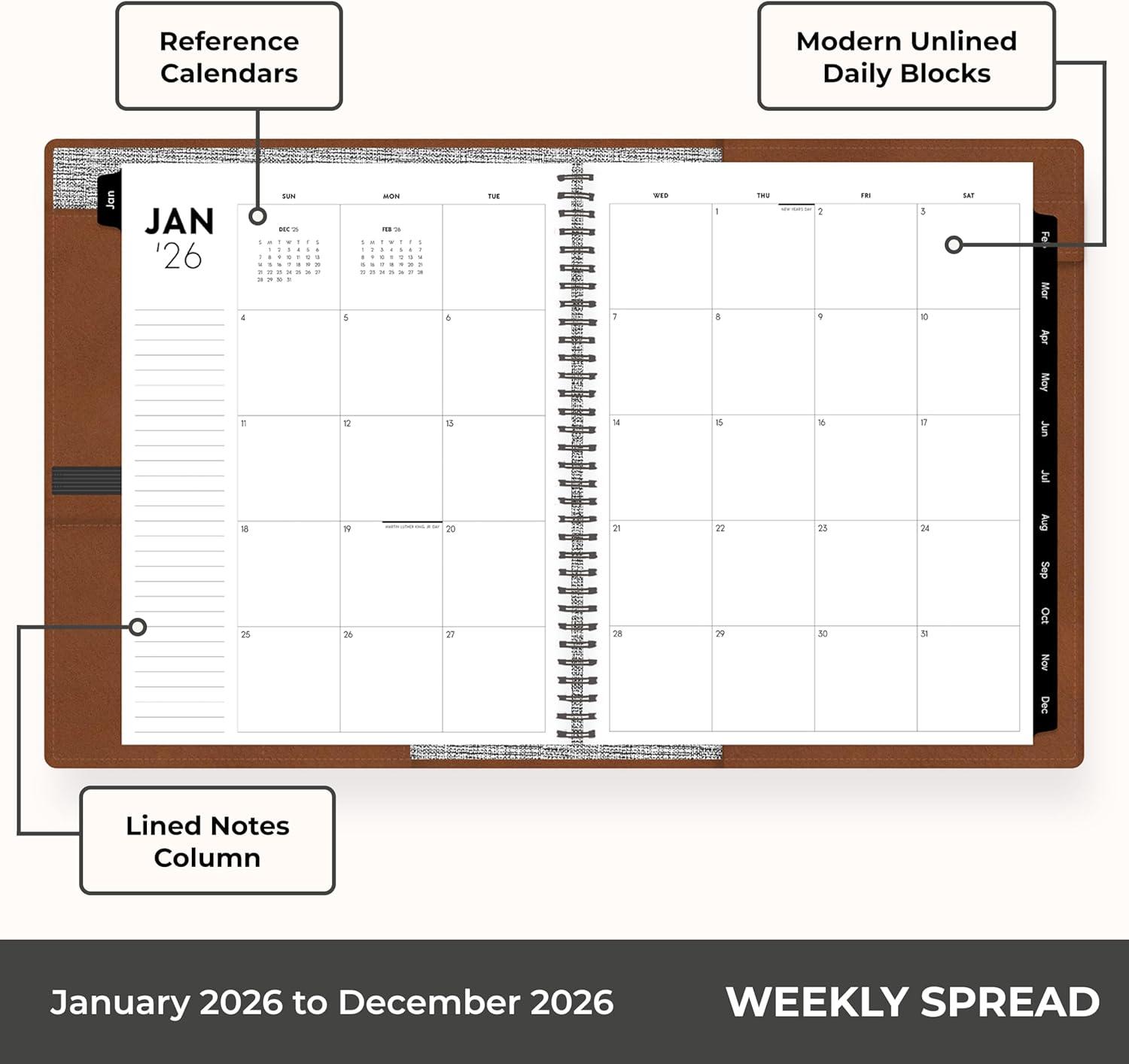 imageBlue Sky ASMBLD 2026 Weekly and Monthly Planner Calendar January 2026 December 2026 5quot x 8quot Faux Leather Cover Durable Twin Wire Binding Storage Pocket Laminated Tabs Refillable Pen Loop TanTan 2026