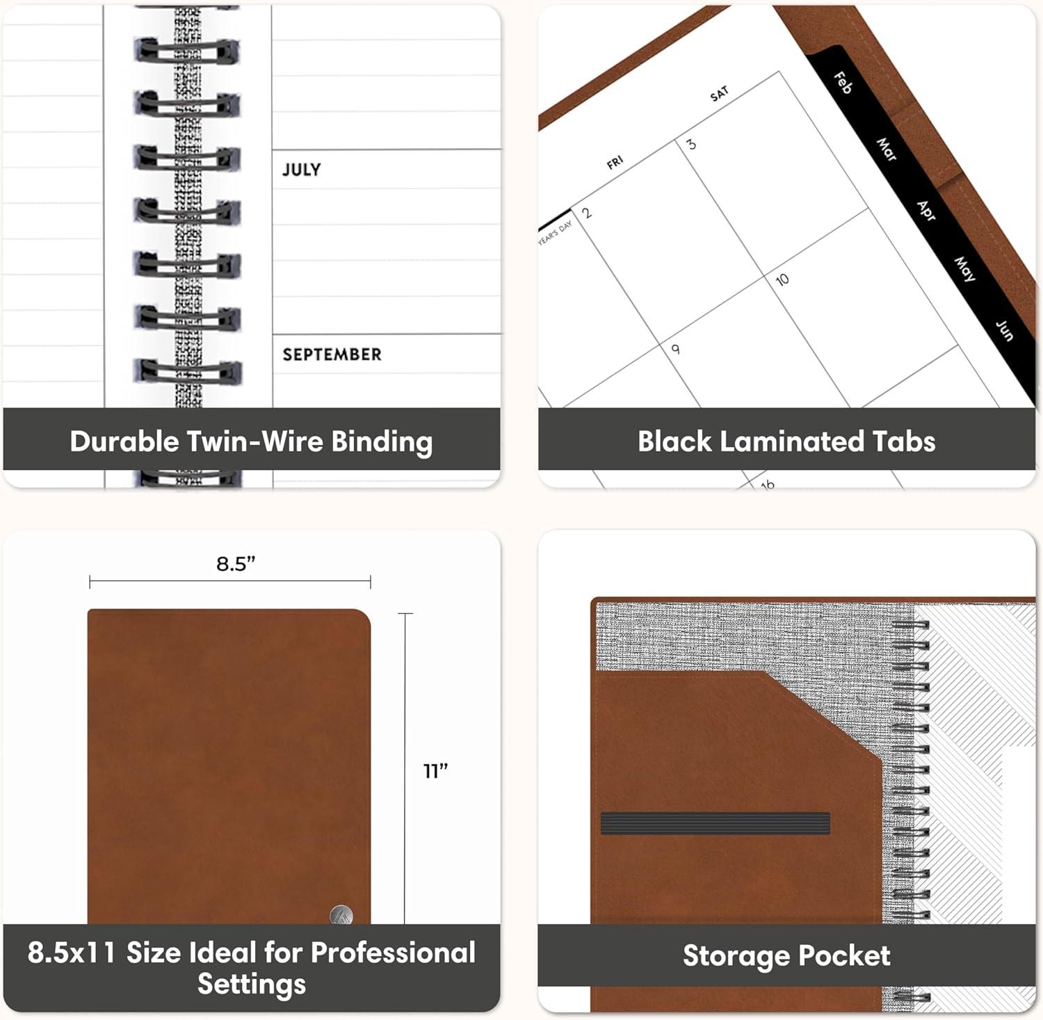 imageBlue Sky ASMBLD 2026 Weekly and Monthly Planner Calendar January 2026 December 2026 5quot x 8quot Faux Leather Cover Durable Twin Wire Binding Storage Pocket Laminated Tabs Refillable Pen Loop TanTan 2026
