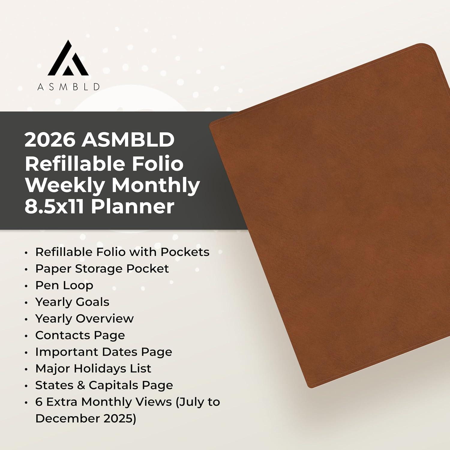 imageBlue Sky ASMBLD 2026 Weekly and Monthly Planner Calendar January 2026 December 2026 5quot x 8quot Faux Leather Cover Durable Twin Wire Binding Storage Pocket Laminated Tabs Refillable Pen Loop TanTan 2026