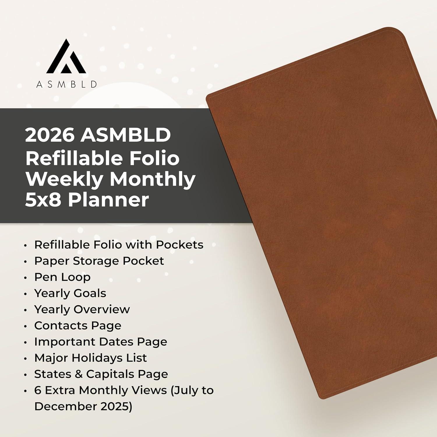 imageBlue Sky ASMBLD 2026 Weekly and Monthly Planner Calendar January 2026 December 2026 5quot x 8quot Faux Leather Cover Durable Twin Wire Binding Storage Pocket Laminated Tabs Refillable Pen Loop TanTan 2026