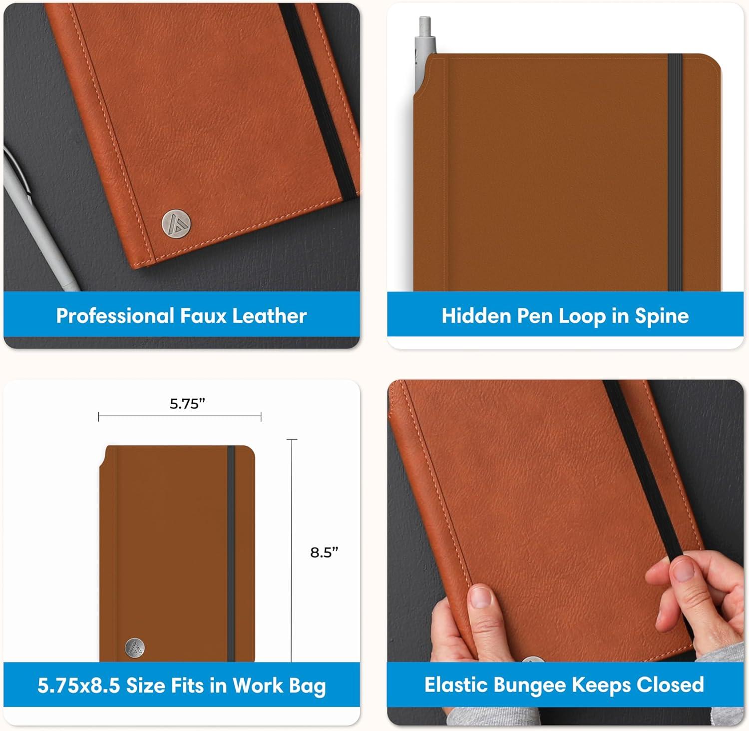 imageBlue Sky ASMBLD Notebook 575quot x 85quot NonDated Open Spine with Bungee Closure Flexible Cover Lined Pages for Journaling Notes and Planning Tan 575quot x 85quotTan