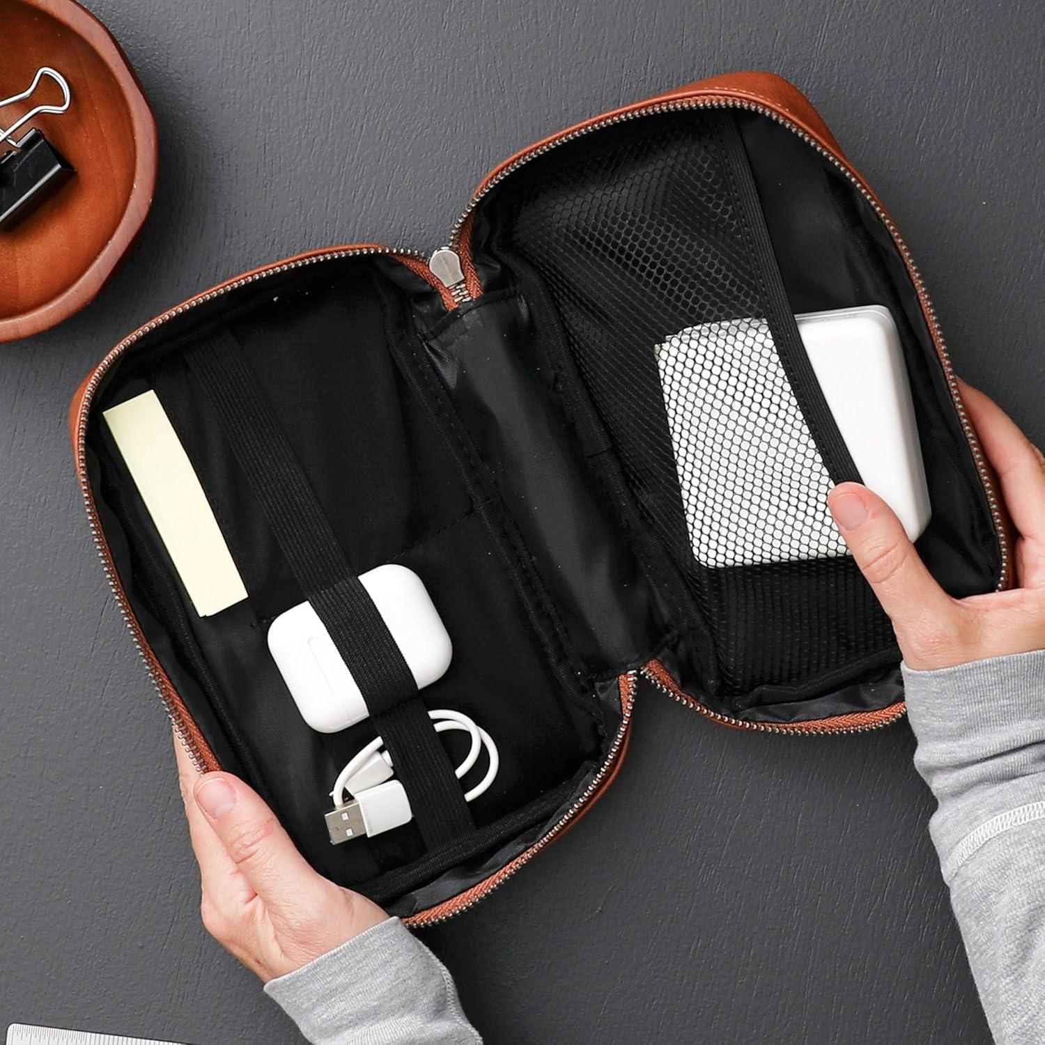 imageBlue Sky ASMBLD Tech Organizer 8quot x 45quot x 2quot Faux Leather NonDated Zip Closure Travel Cable Organizer for Cords Chargers and Accessories Zip Closure TanTan