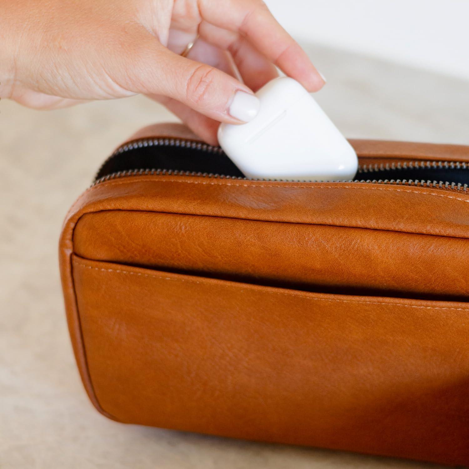 imageBlue Sky ASMBLD Tech Organizer 8quot x 45quot x 2quot Faux Leather NonDated Zip Closure Travel Cable Organizer for Cords Chargers and Accessories Zip Closure TanTan