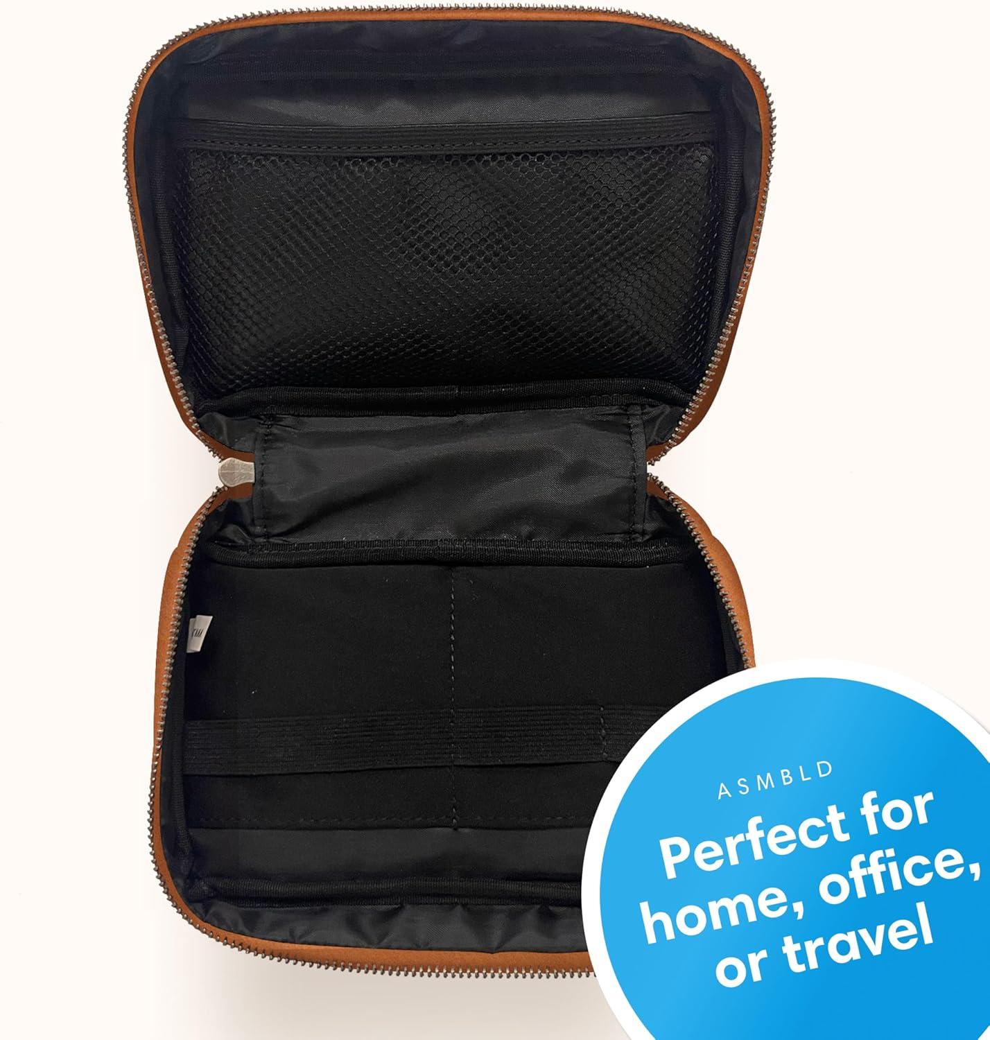 imageBlue Sky ASMBLD Tech Organizer 8quot x 45quot x 2quot Faux Leather NonDated Zip Closure Travel Cable Organizer for Cords Chargers and Accessories Zip Closure TanTan