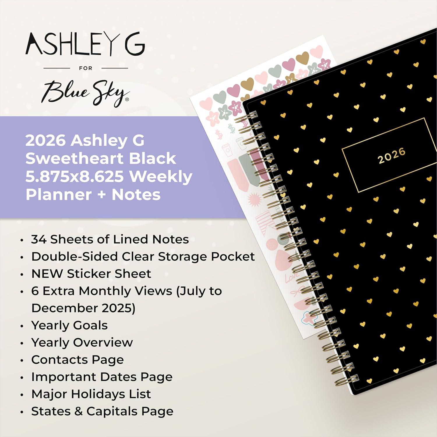 imageBlue Sky Ashley G 2026 Weekly and Monthly Planner Calendar January 2026 December 2026 5875quot x 8625quot Flexible Cover Durable Twin Wire Binding Pocket ampamp Extra Notes Pages Sweetheart BlackSweetheart Black 2026