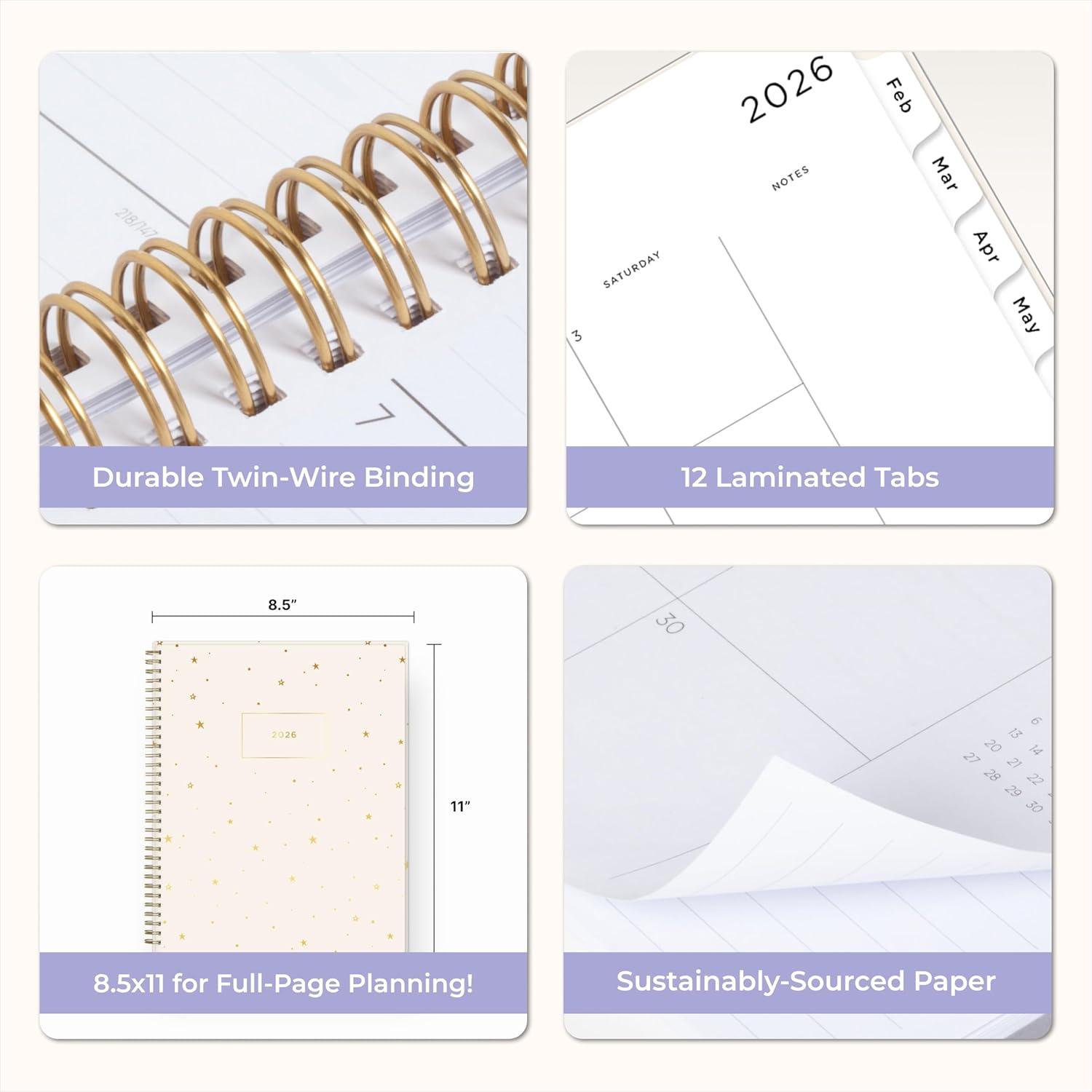 imageBlue Sky Ashley G 2026 Weekly and Monthly Planner Calendar January 2026 December 2026 85quot x 11quot Flexible Cover Durable Twin Wire Binding Laminated Tabs Pocket ampamp Stickers Shooting Stars CreamShooting Stars Cream 2026