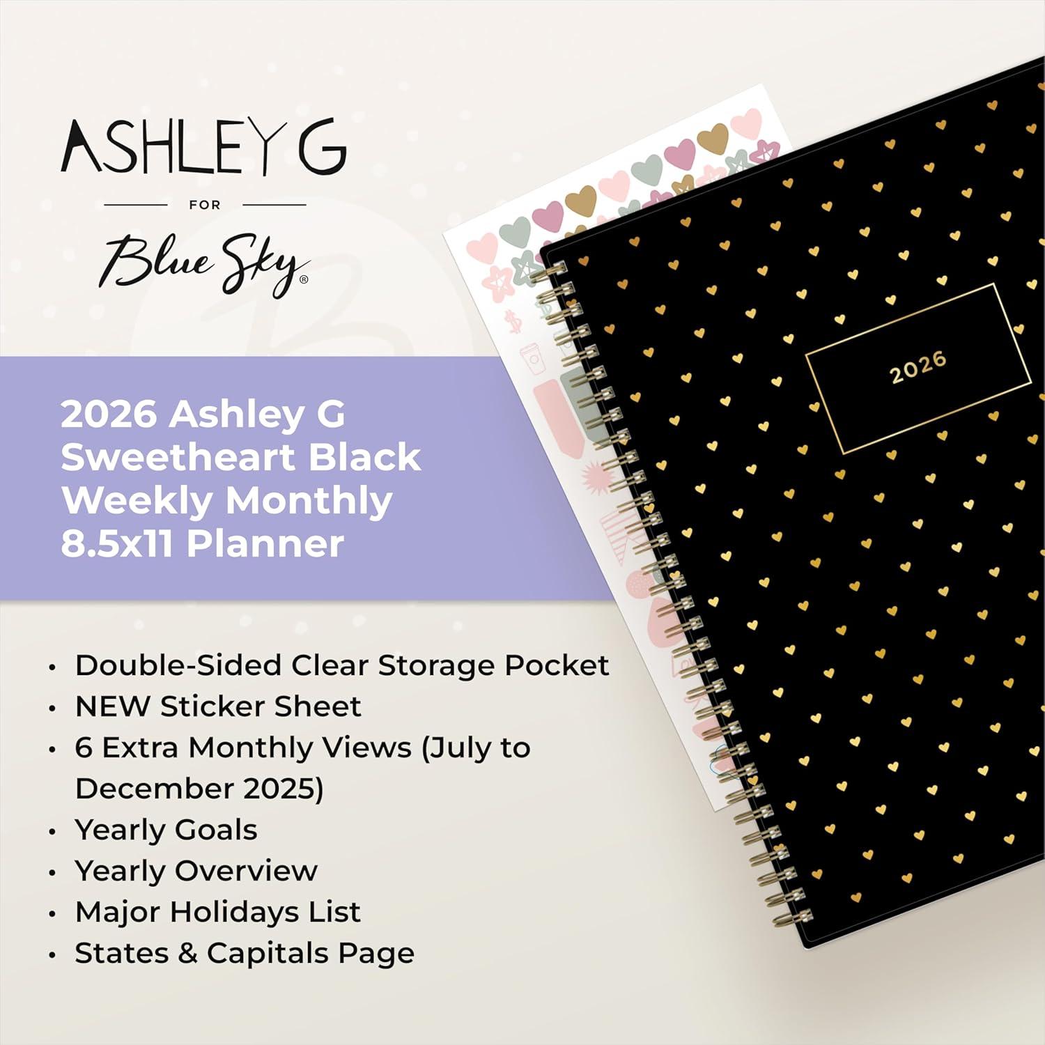 imageBlue Sky Ashley G 2026 Weekly and Monthly Planner Calendar January 2026 December 2026 85quot x 11quot Flexible Cover Durable Twin Wire Binding Laminated Tabs Pocket ampamp Stickers Shooting Stars CreamSweetheart Black 2026