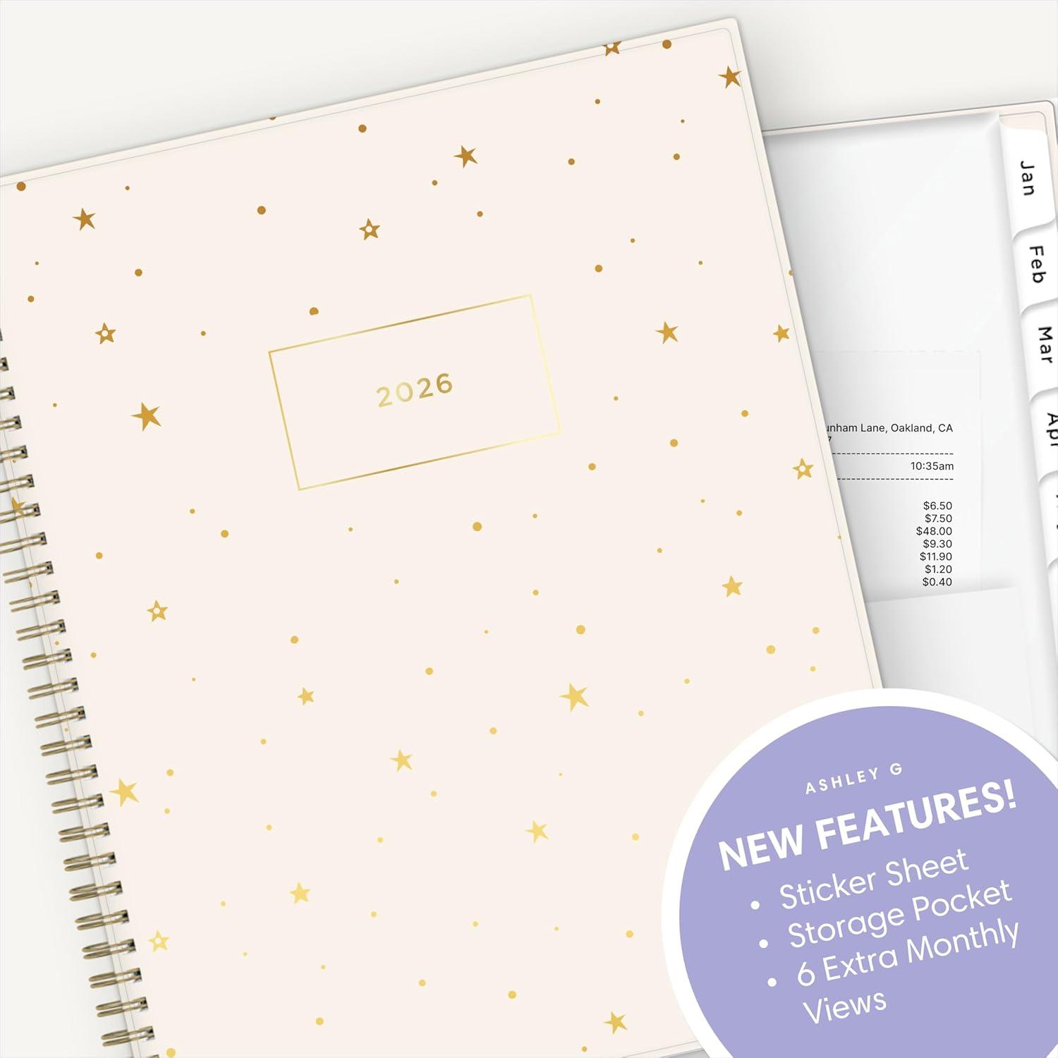 imageBlue Sky Ashley G 2026 Weekly and Monthly Planner Calendar January 2026 December 2026 85quot x 11quot Flexible Cover Durable Twin Wire Binding Laminated Tabs Pocket ampamp Stickers Shooting Stars CreamShooting Stars Cream 2026