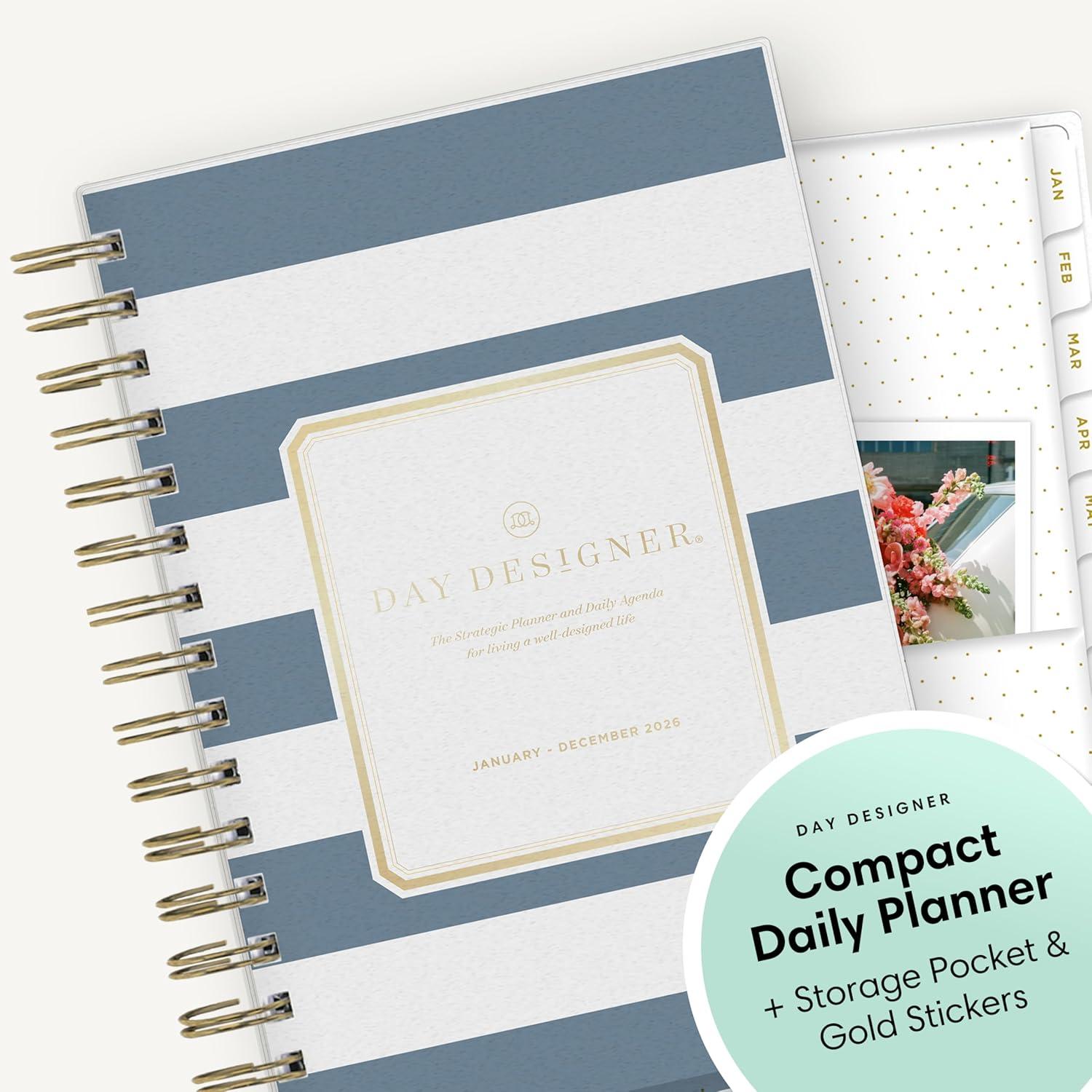 imageBlue Sky Day Designer 2026 Daily and Monthly Planner Calendar January 2026 December 2026 8quot x 10quot Flexible Cover Laminated Tabs Includes Storage Pocket Stickers Rugby Stripe NavyRugby Stripe Navy 2026