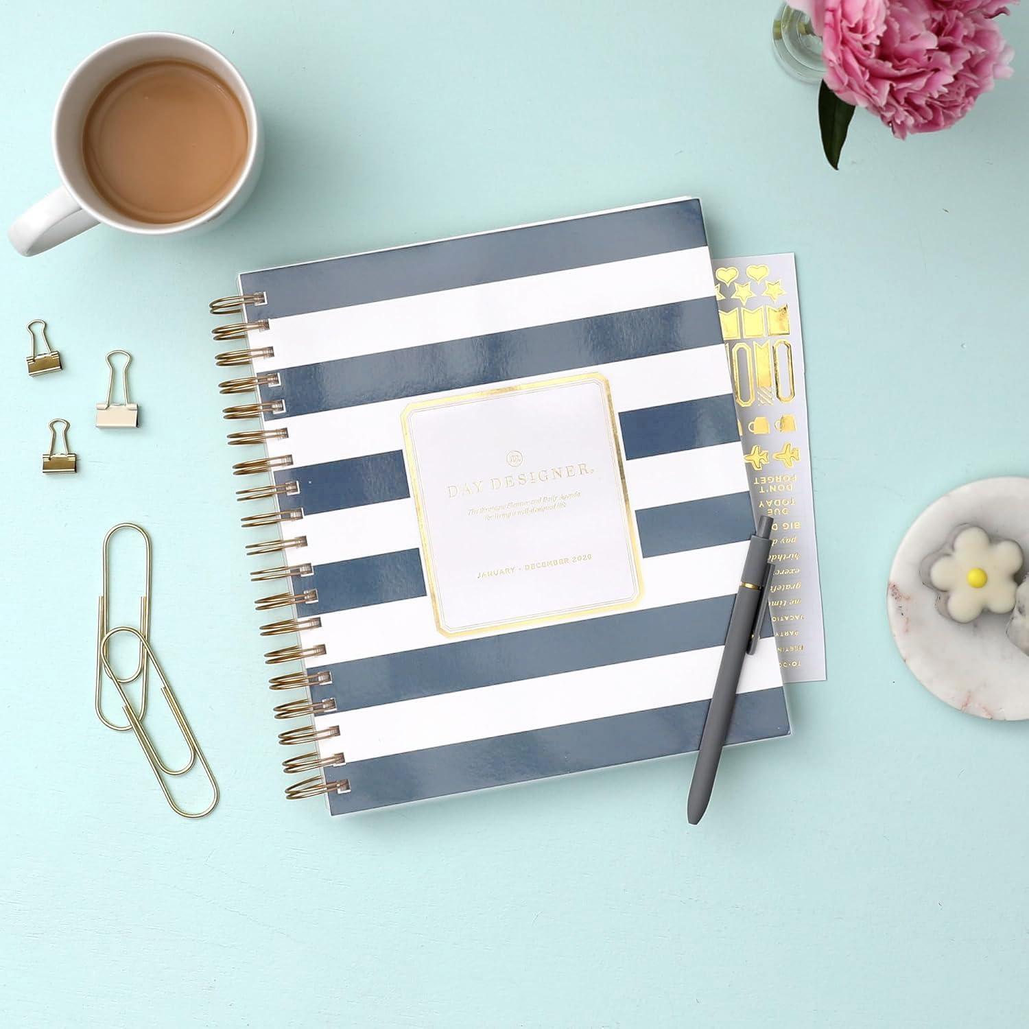 imageBlue Sky Day Designer 2026 Daily and Monthly Planner Calendar January 2026 December 2026 8quot x 10quot Flexible Cover Laminated Tabs Includes Storage Pocket Stickers Rugby Stripe NavyRugby Stripe Navy 2026