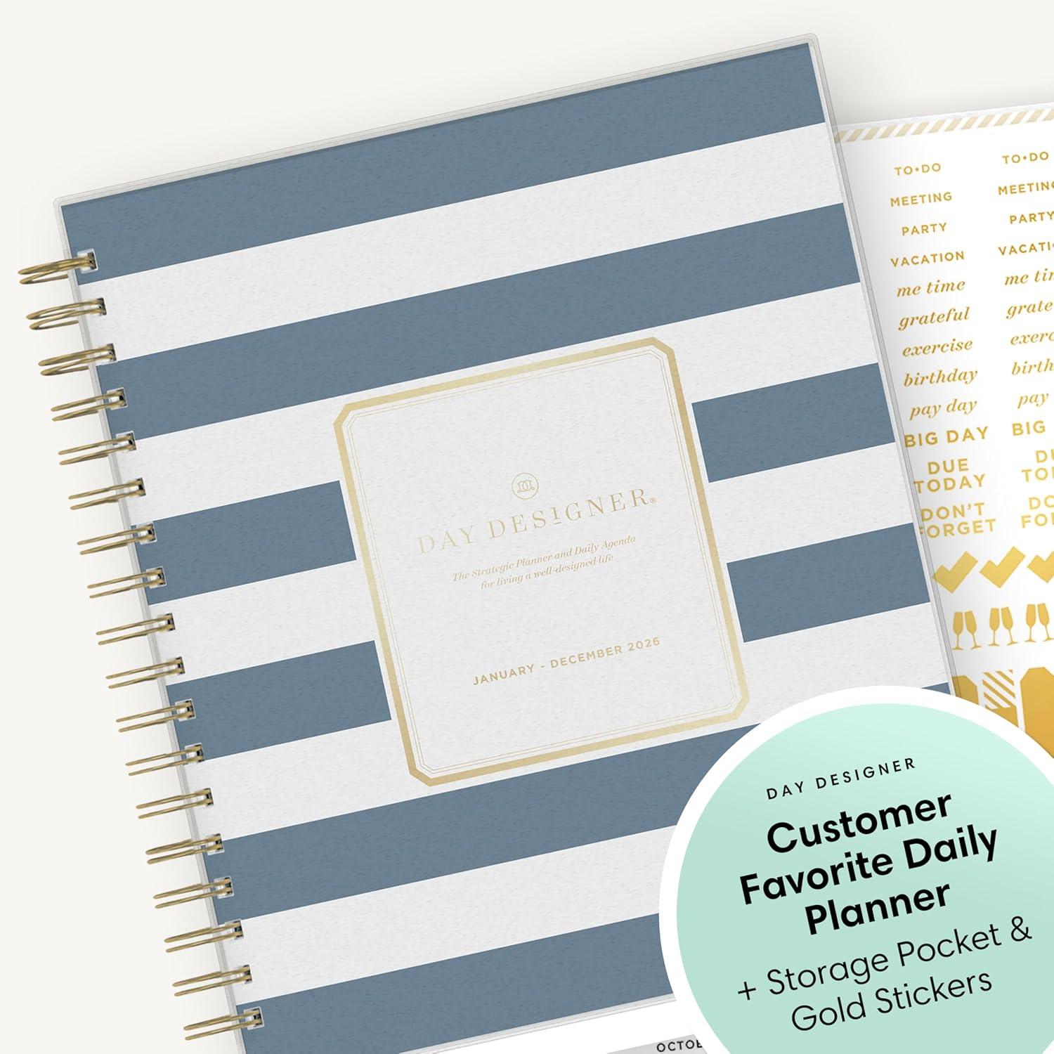 imageBlue Sky Day Designer 2026 Daily and Monthly Planner Calendar January 2026 December 2026 8quot x 10quot Flexible Cover Laminated Tabs Includes Storage Pocket Stickers Rugby Stripe NavyRugby Stripe Navy 2026