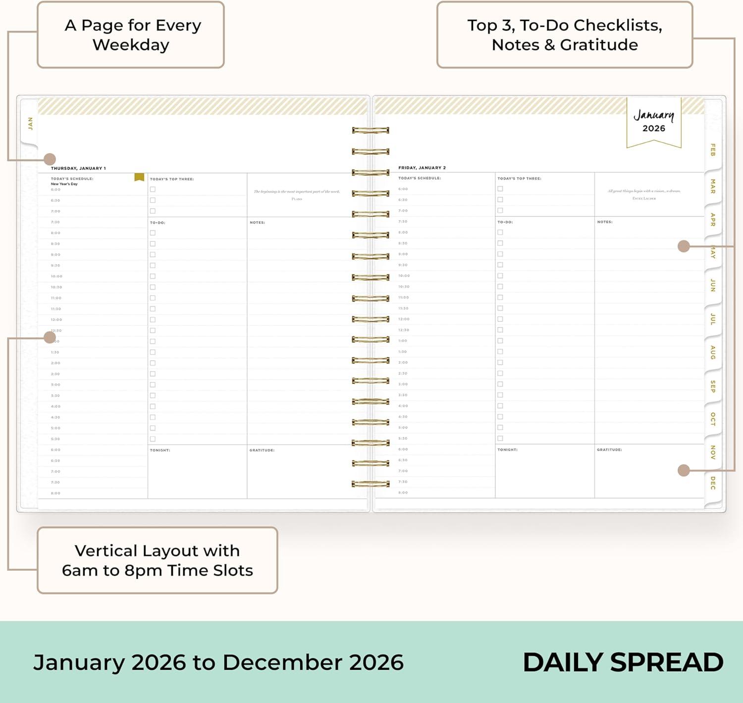 imageBlue Sky Day Designer 2026 Daily and Monthly Planner Calendar January 2026 December 2026 8quot x 10quot Flexible Cover Laminated Tabs Includes Storage Pocket Stickers Rugby Stripe NavyRugby Stripe Navy 2026