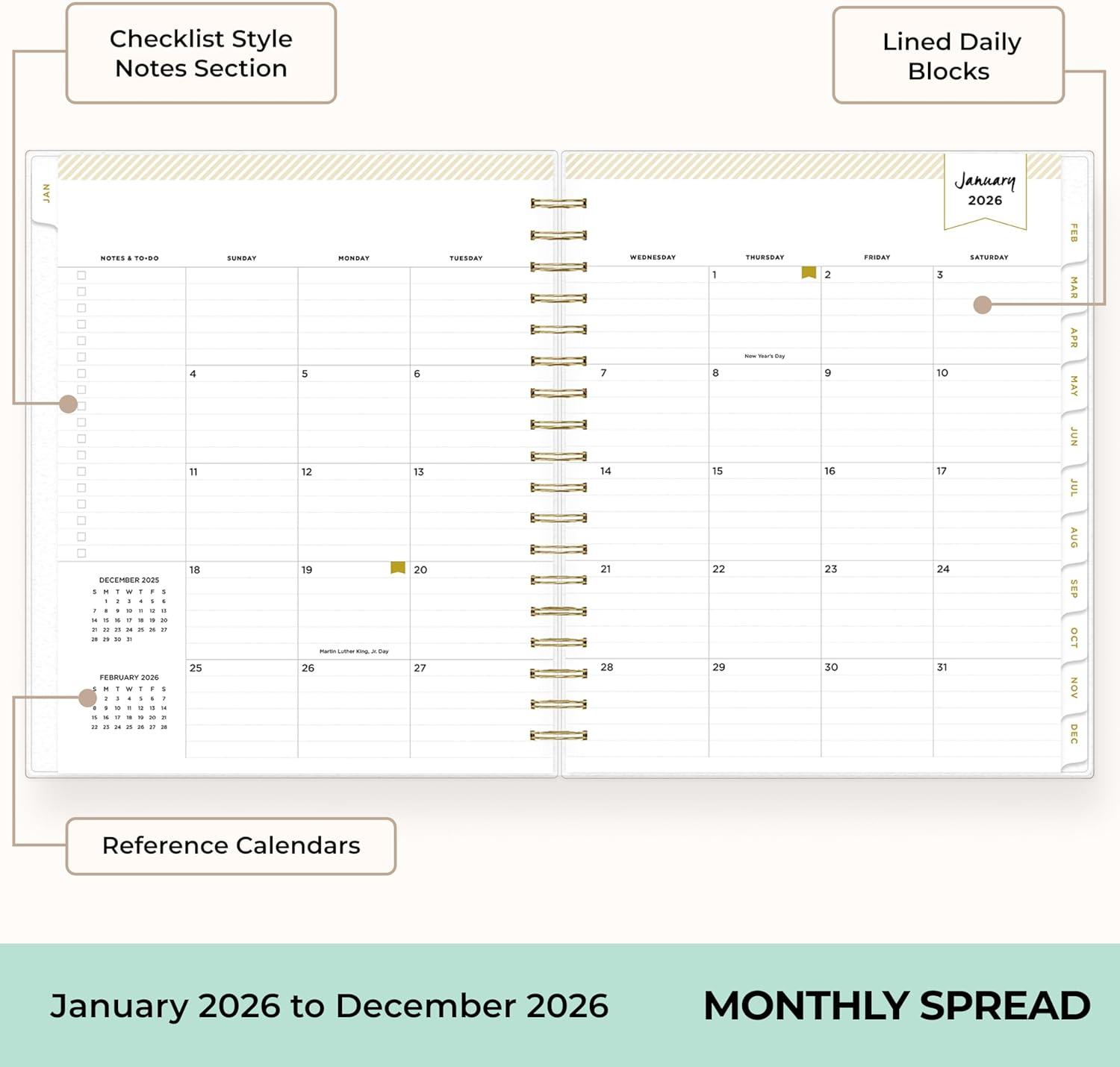 imageBlue Sky Day Designer 2026 Daily and Monthly Planner Calendar January 2026 December 2026 8quot x 10quot Flexible Cover Laminated Tabs Includes Storage Pocket Stickers Rugby Stripe NavyRugby Stripe Navy 2026