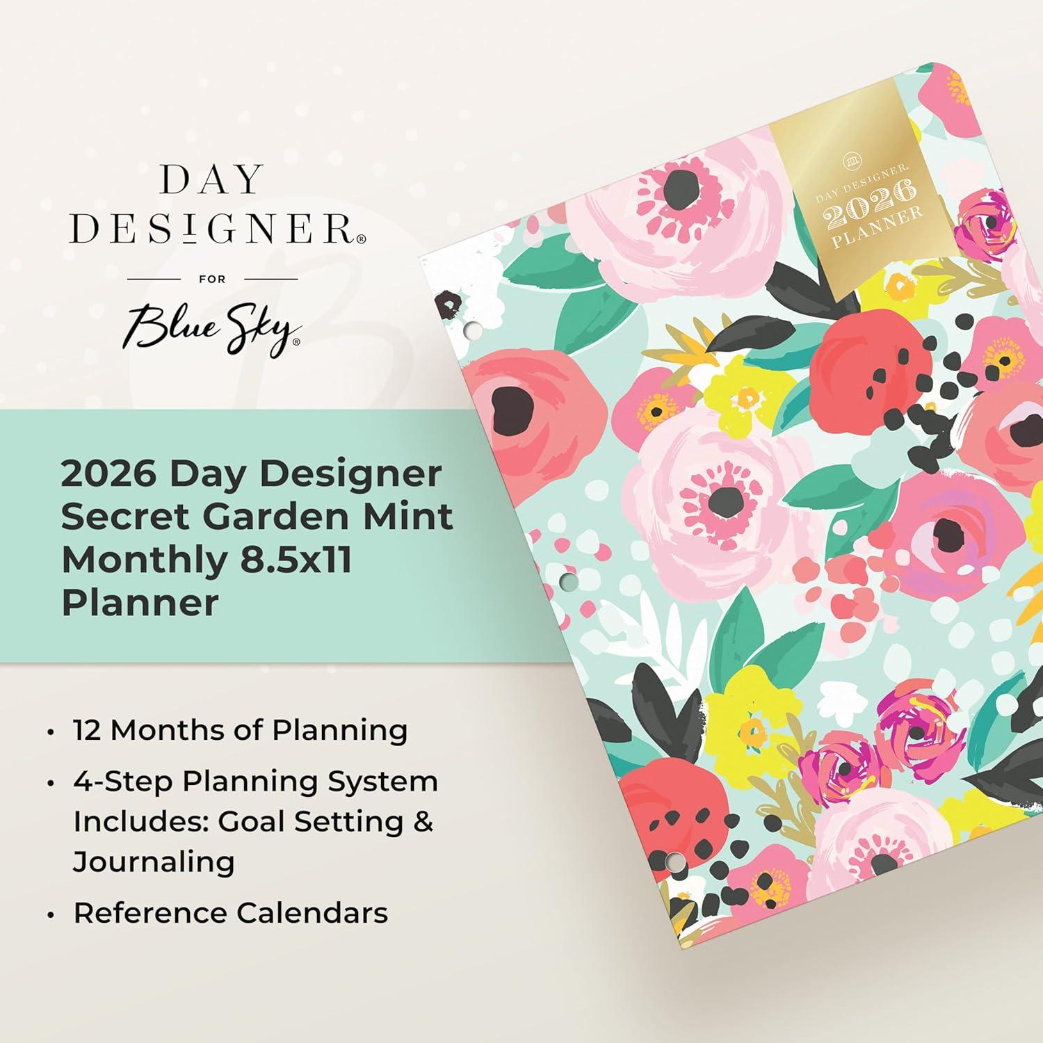 imageBlue Sky Day Designer 2026 Monthly Planner Calendar January 2026 December 2026 85quot x 11quot Clear Flexible Cover Stapled Binding Secret Garden MintSecret Garden Mint 2026