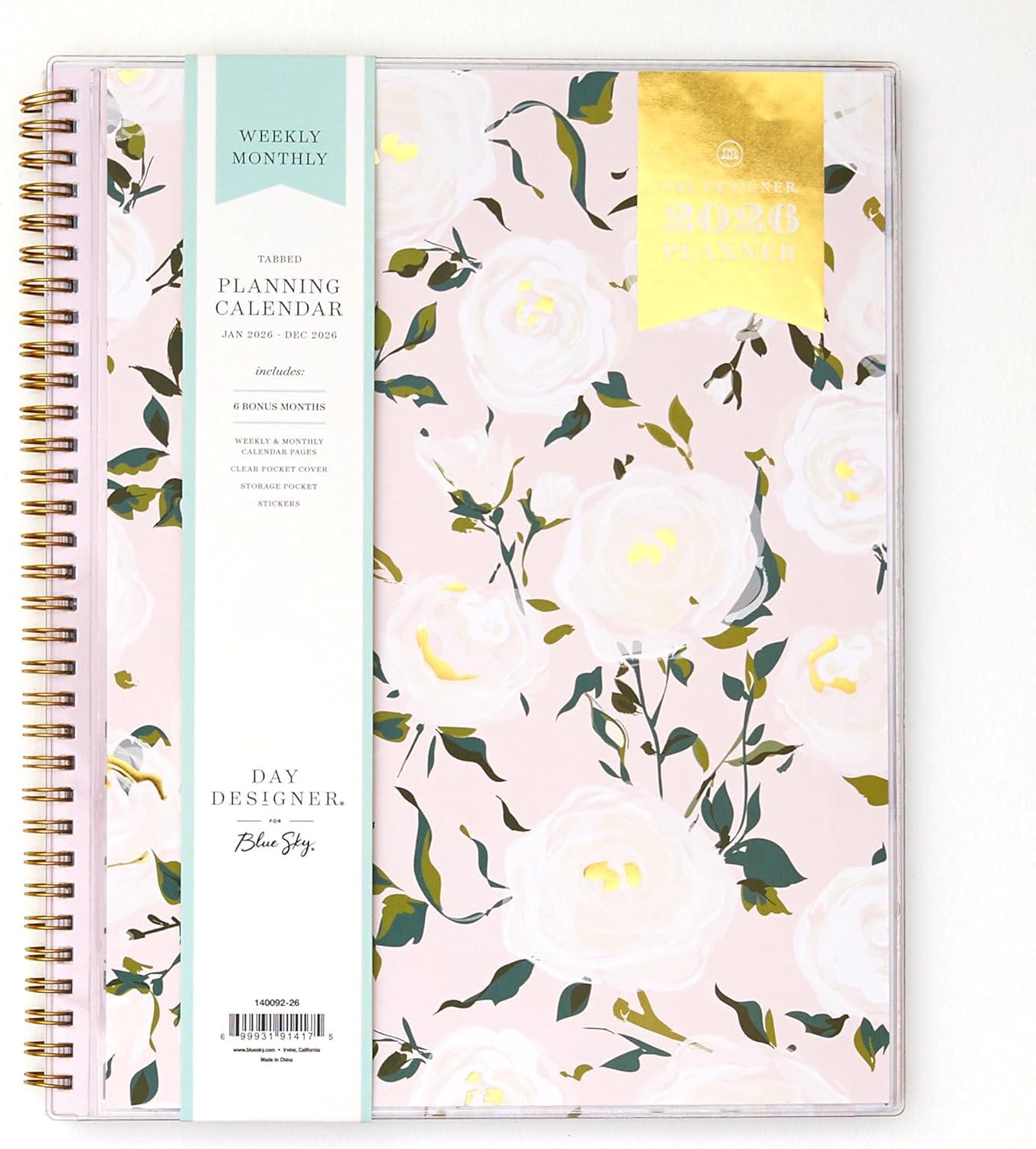 imageBlue Sky Day Designer 2026 Weekly and Monthly Planner Calendar January 2026 December 2026 5quot x 8quot Clear Pocket Cover Durable Twin Wire Binding Includes Storage Pocket Stickers Coming Up RosesComing Up Roses 2026
