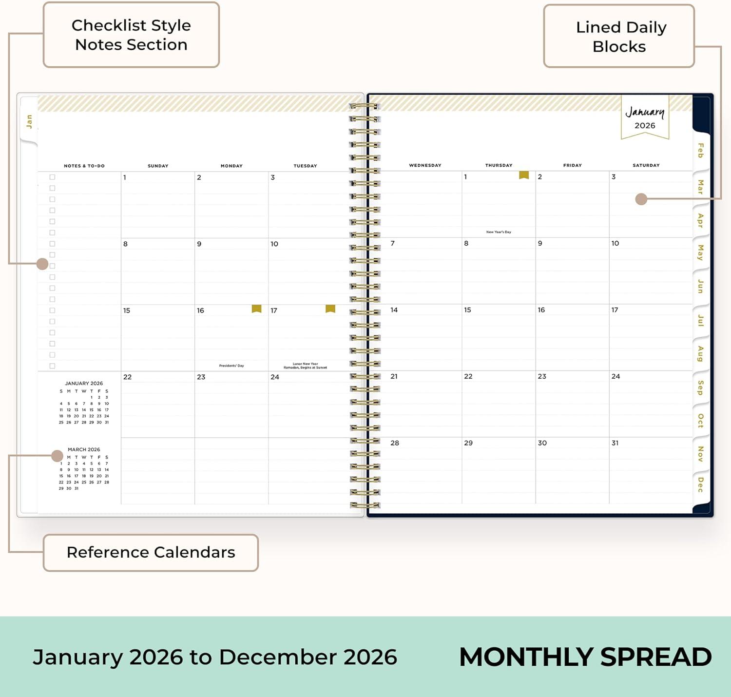 imageBlue Sky Day Designer 2026 Weekly and Monthly Planner Calendar January 2026 December 2026 5quot x 8quot Clear Pocket Cover Durable Twin Wire Binding Includes Storage Pocket Stickers Peyton NavyPeyton Navy 2026