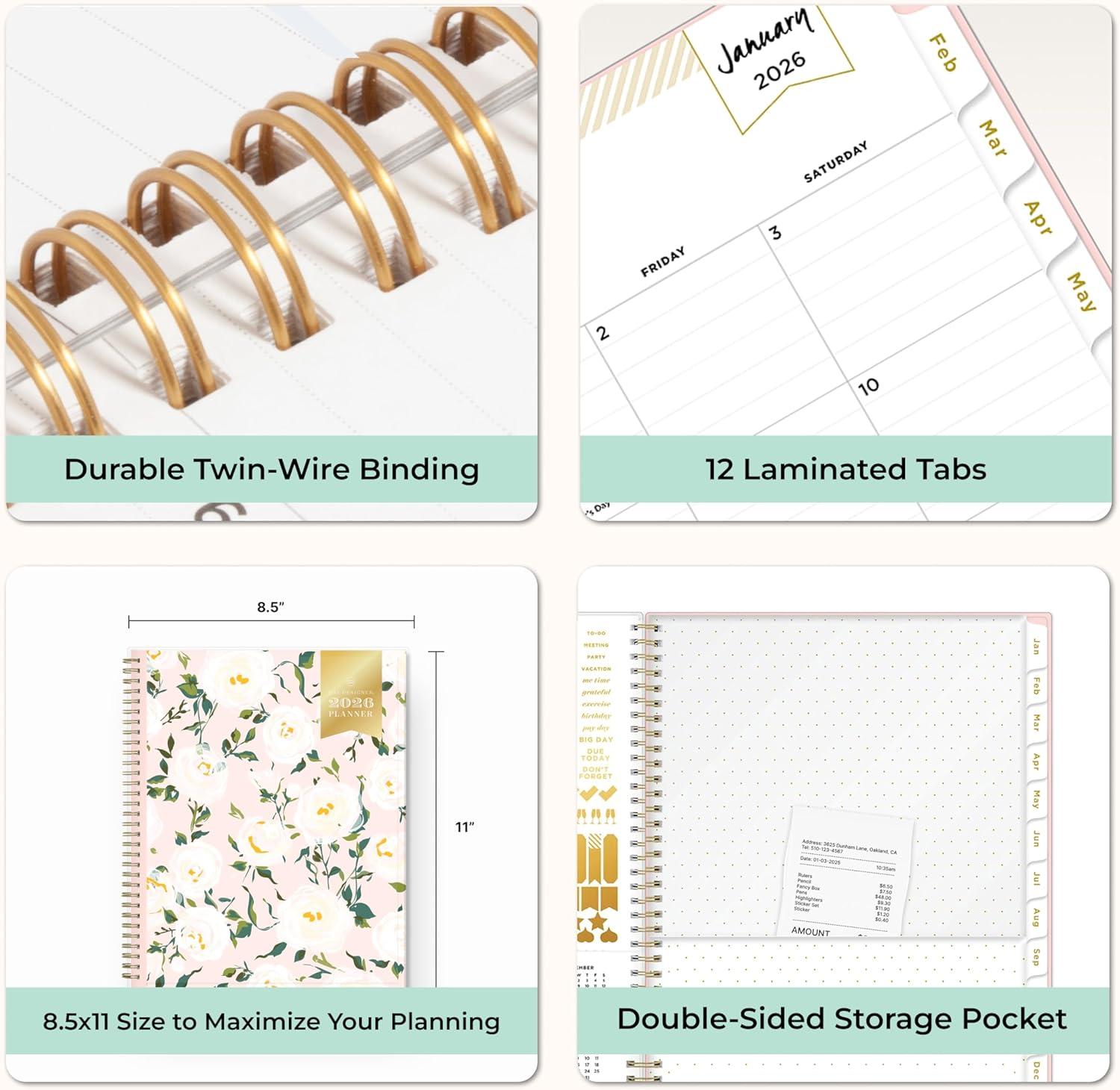 imageBlue Sky Day Designer 2026 Weekly and Monthly Planner Calendar January 2026 December 2026 5quot x 8quot Clear Pocket Cover Durable Twin Wire Binding Includes Storage Pocket Stickers Coming Up RosesComing Up Roses 2026