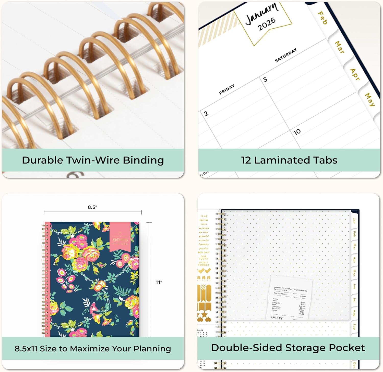 imageBlue Sky Day Designer 2026 Weekly and Monthly Planner Calendar January 2026 December 2026 5quot x 8quot Clear Pocket Cover Durable Twin Wire Binding Includes Storage Pocket Stickers Peyton NavyPeyton Navy 2026